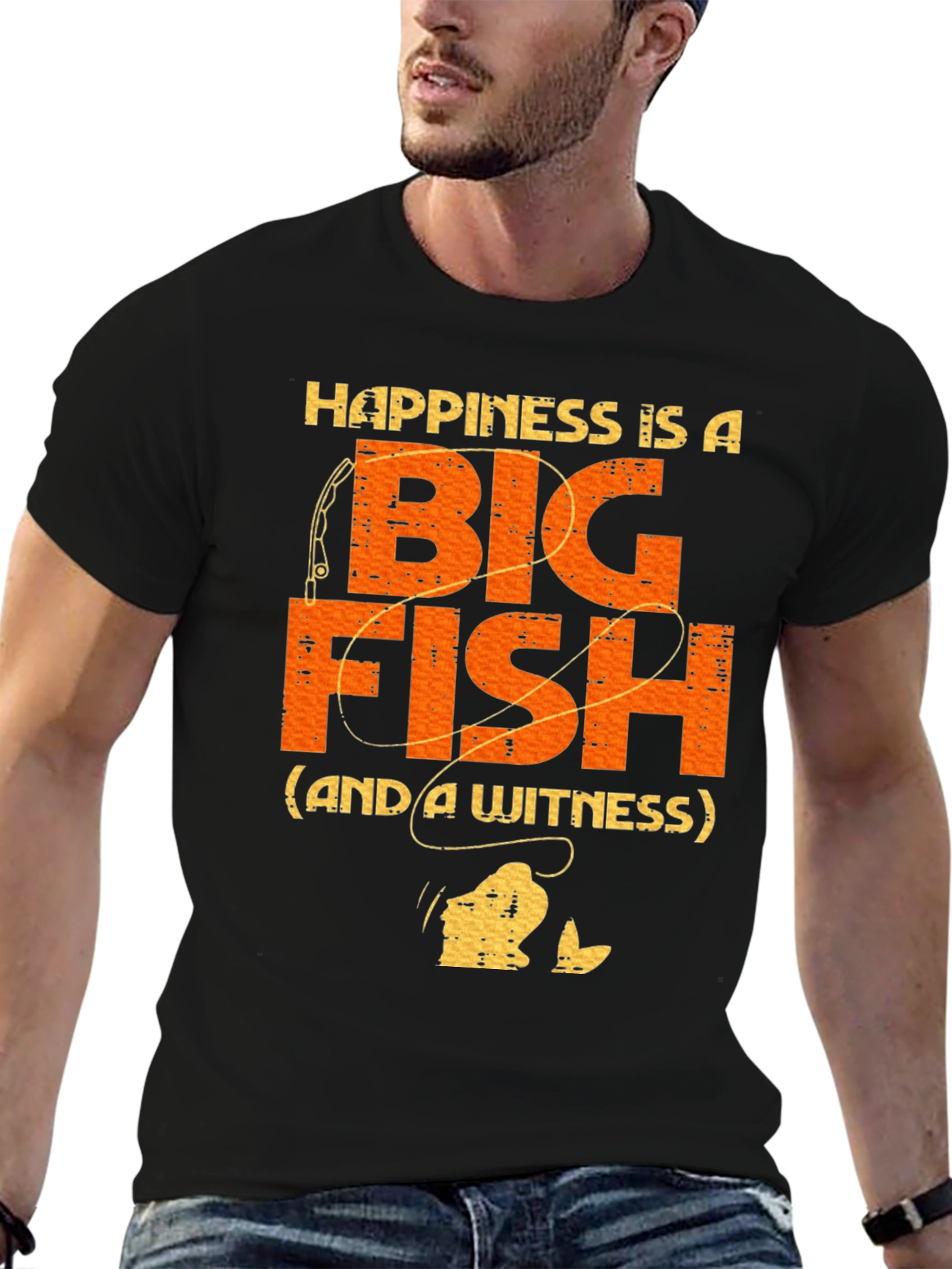 Black Happiness Is A Big Fish T-Shirt view 6