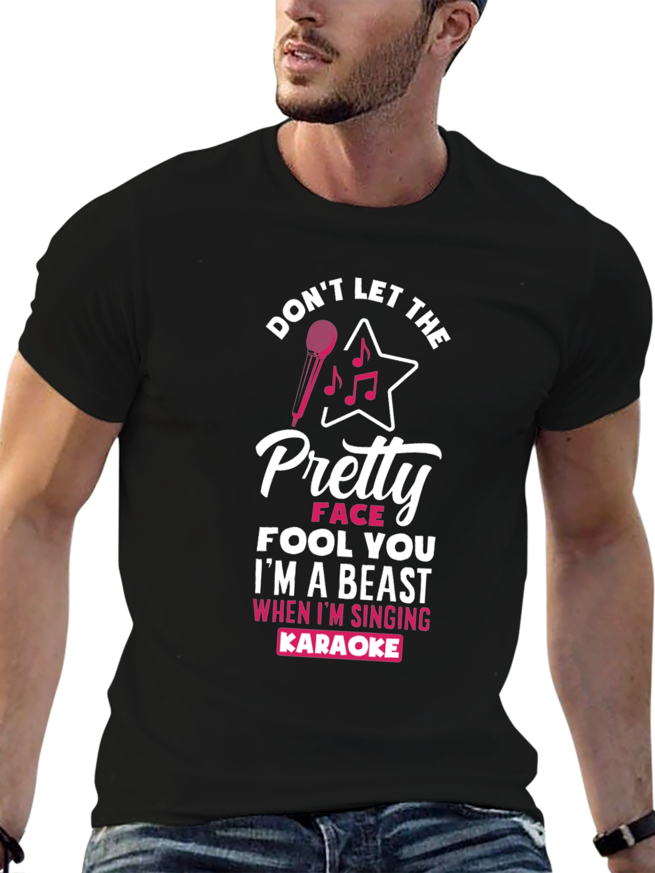 Black Karaoke Beast Graphic T-Shirt - Don't Let The Pretty Face Fool You view 6