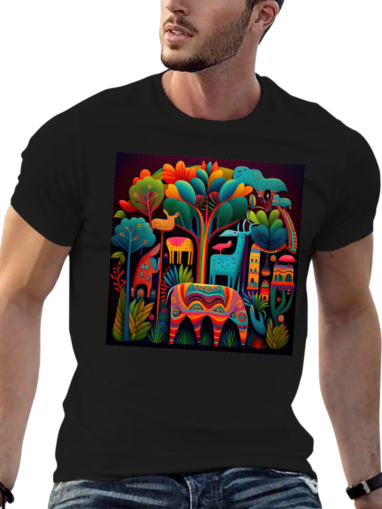 Black Vibrant Alebrije Graphic Tee - Unique Art Shirt view 6