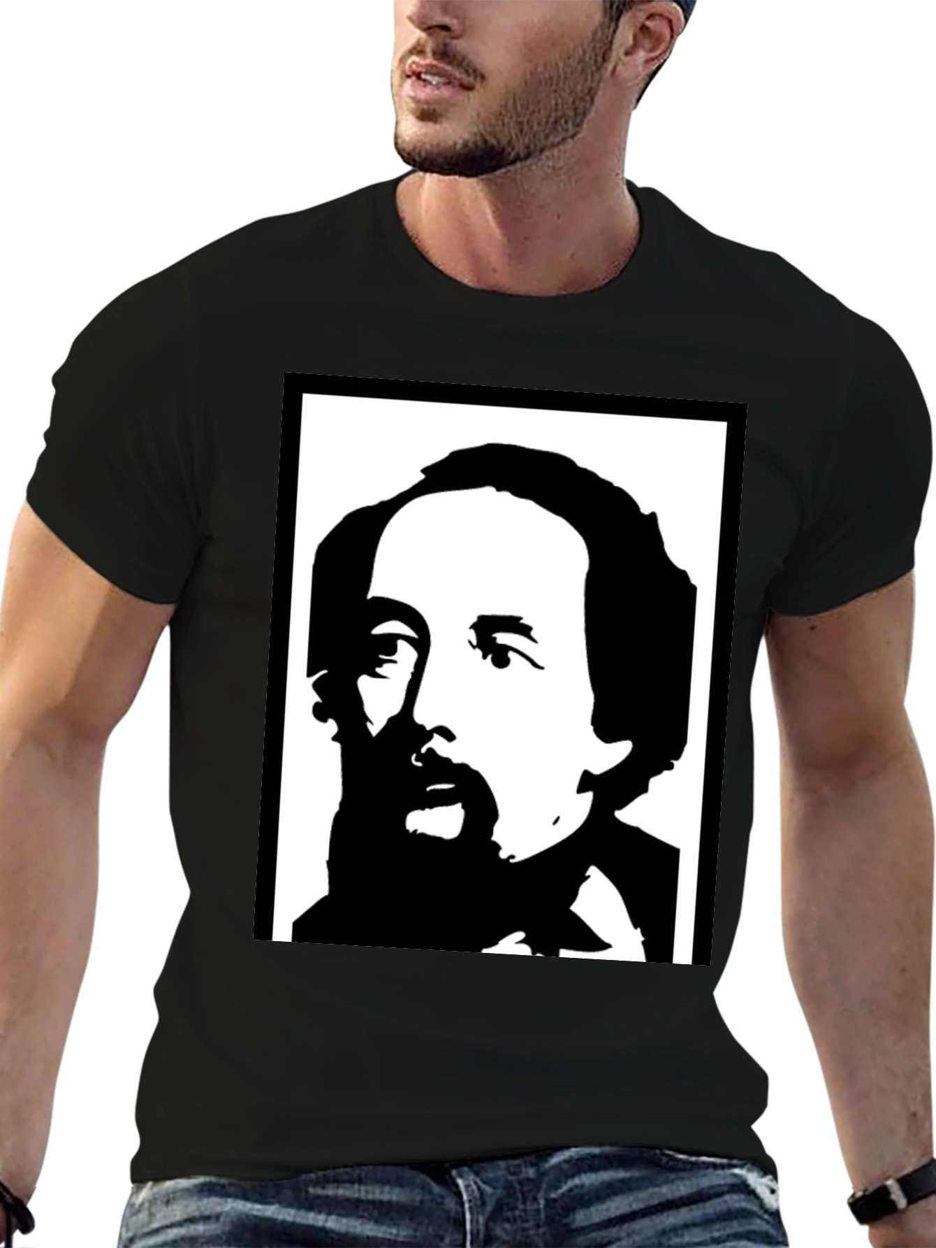 Black Charles Dickens Graphic Tee - Classic Novelist T-Shirt view 6