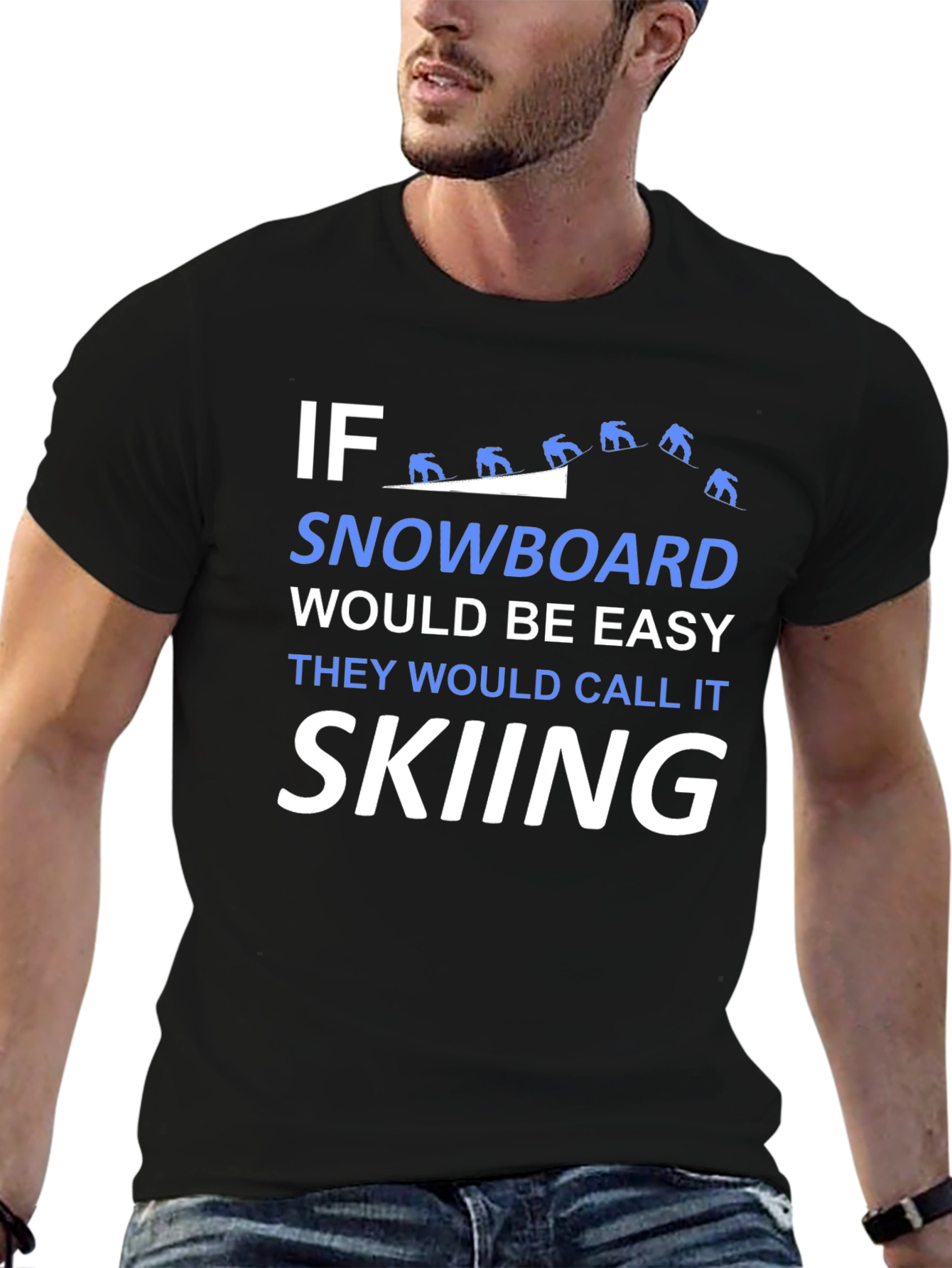 Black Snowboard vs Skiing T-Shirt - Black Graphic Tee view 6