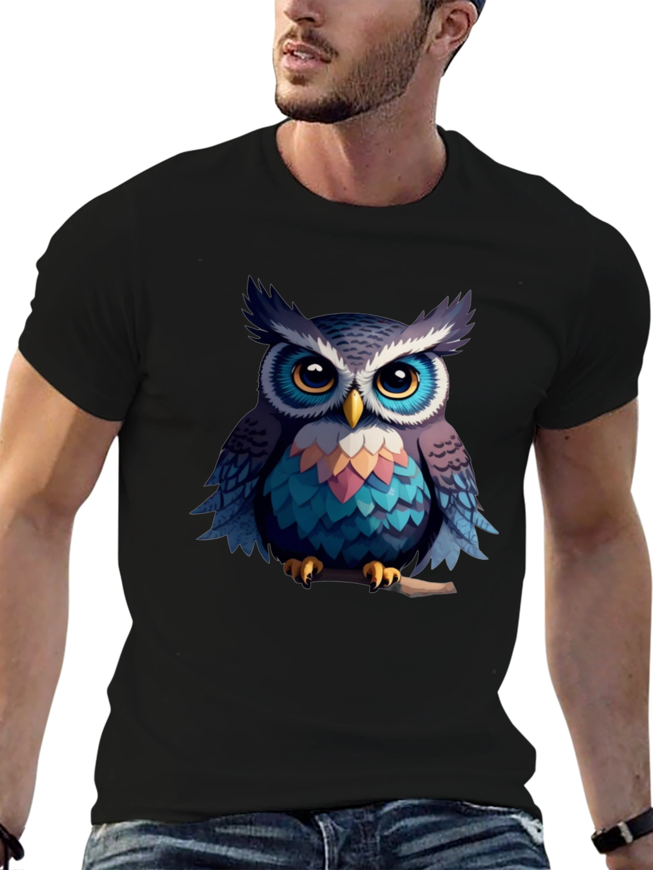 Black Owl Graphic Black T-Shirt - Men's Fashion Tee view 6