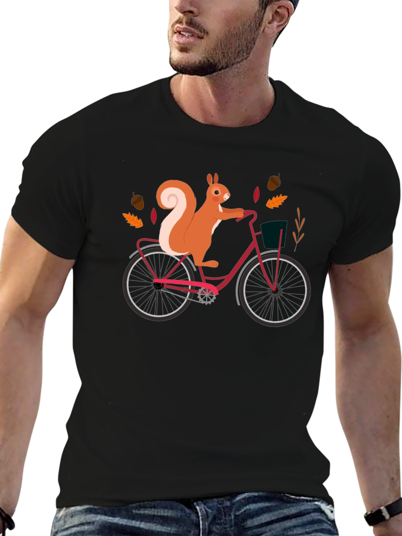 Black Squirrel on Bike Graphic Tee - Black Cotton T-Shirt view 6