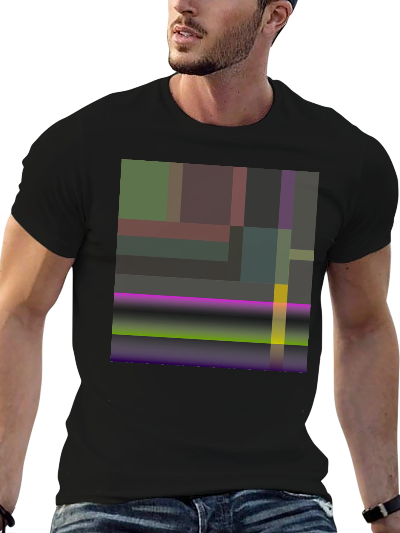 Black Abstract Geometric Art Black T-Shirt view 6