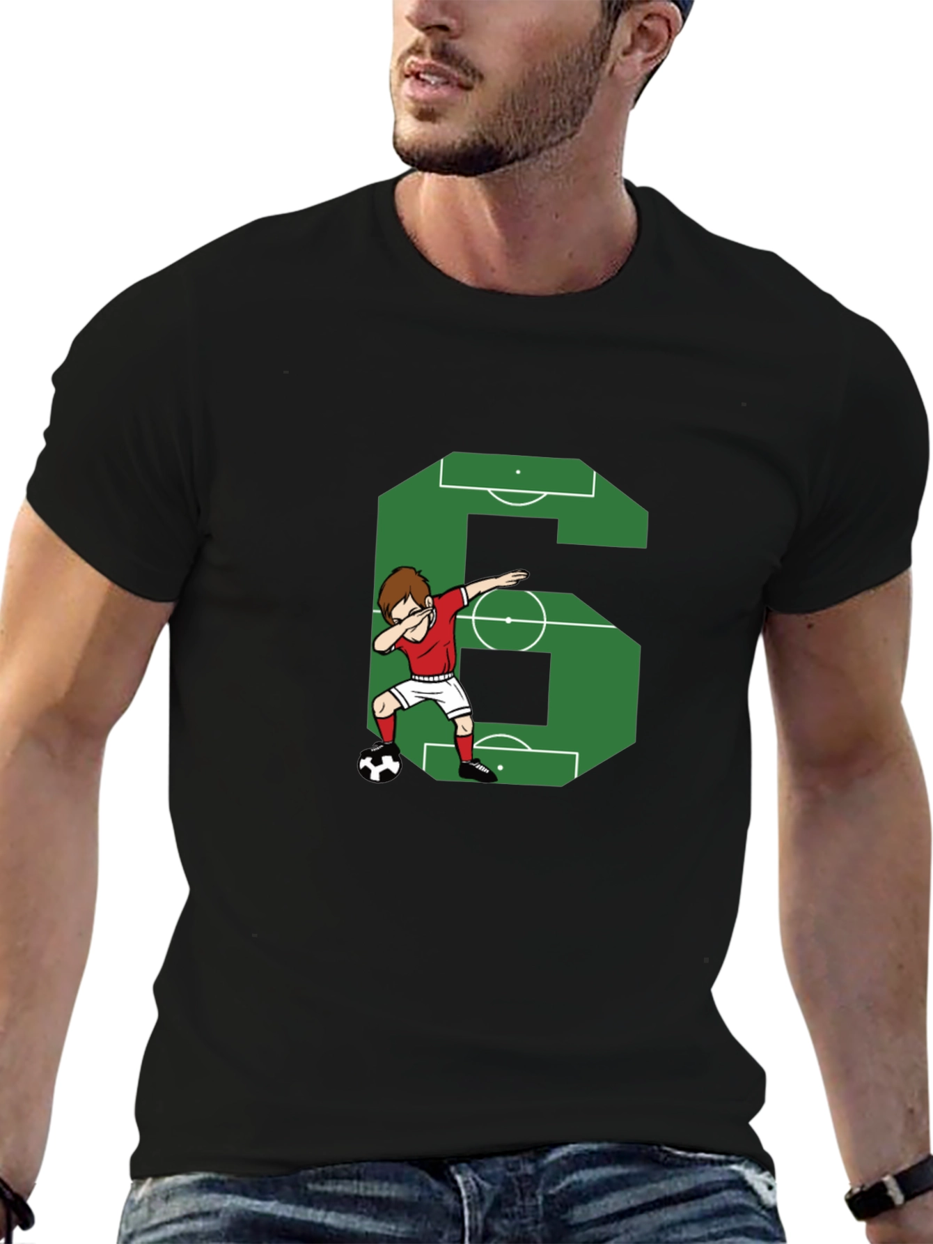 Black Soccer Number 6 Dab T-Shirt view 6