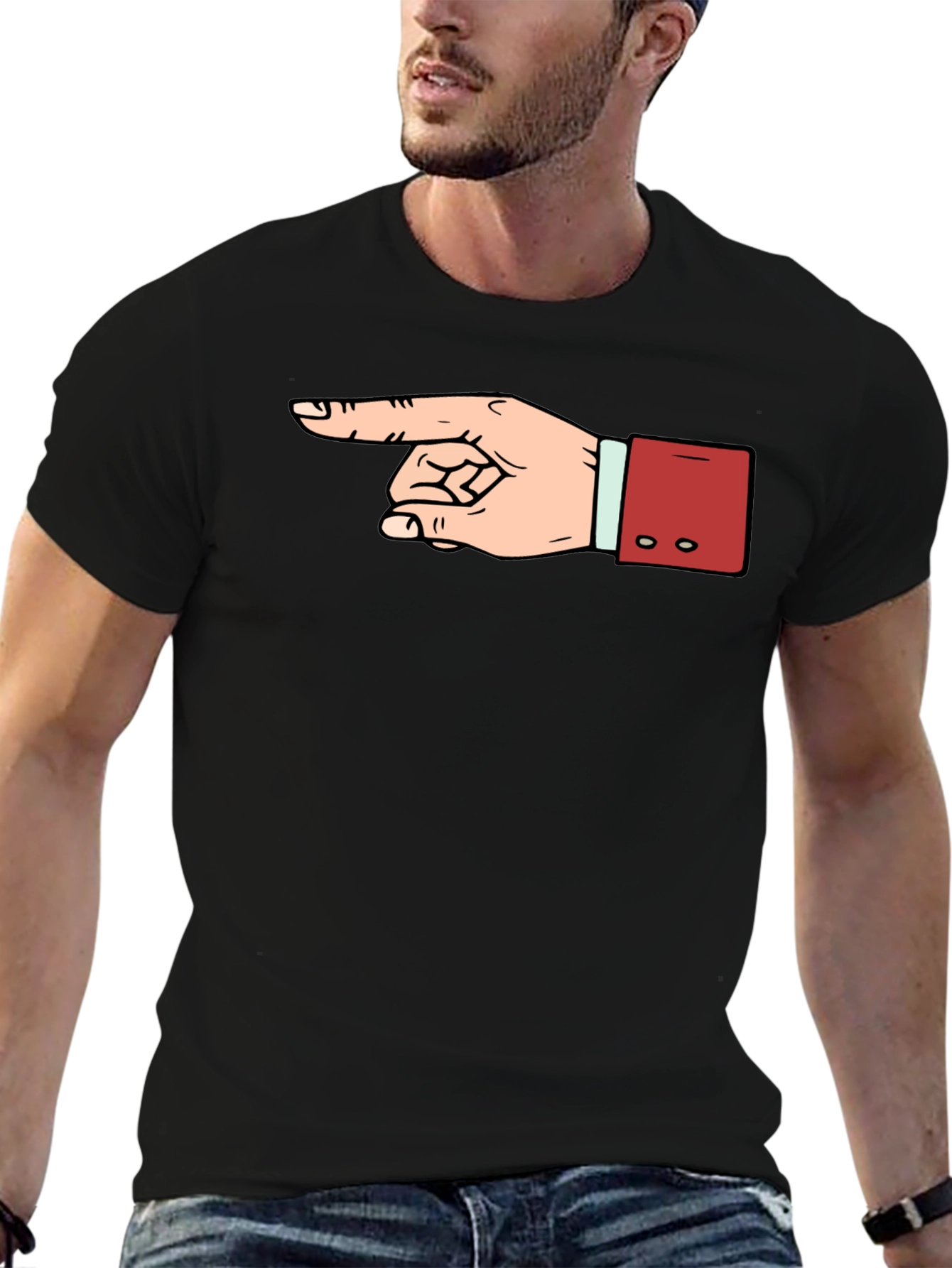 Black Pointing Hand Graphic Tee - Unisex Black T-Shirt view 6