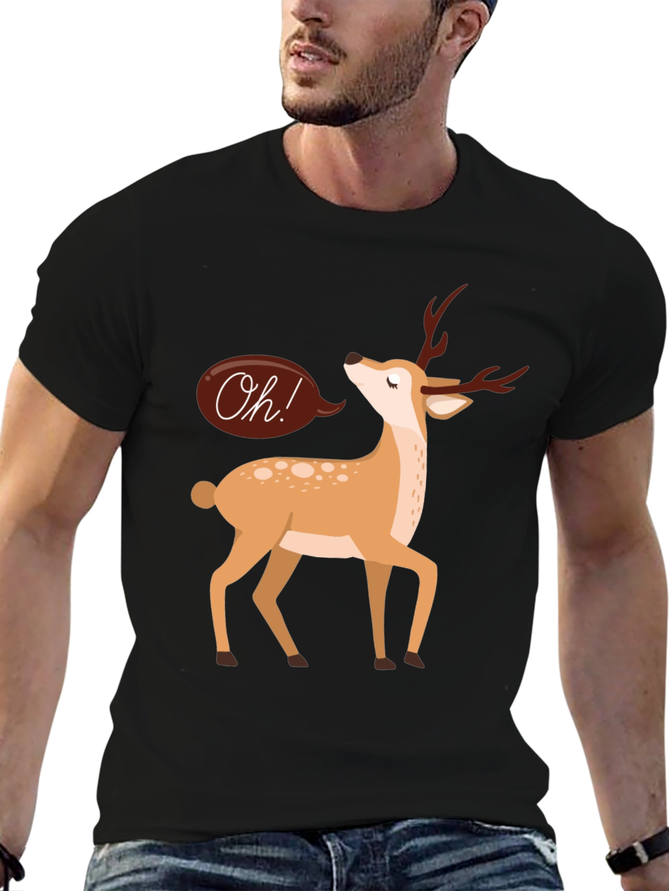 Black Oh Deer T-Shirt - Black Cotton Graphic Tee view 6