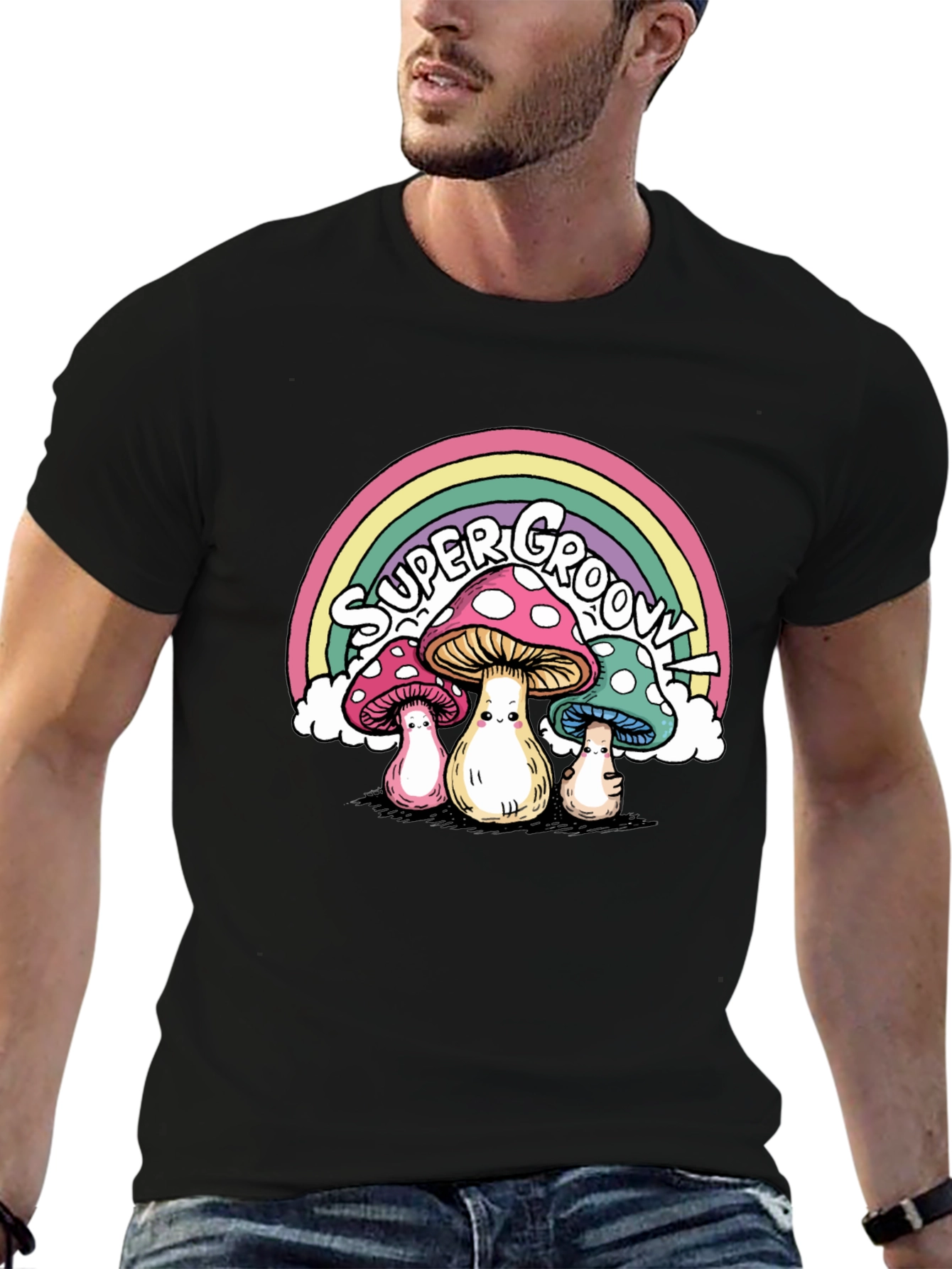 Black Super Groovy Mushroom T-Shirt view 6