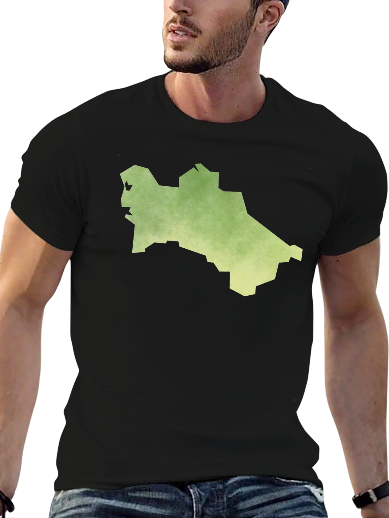 Black Turkmenistan Map T-Shirt - Black Cotton Tee view 6