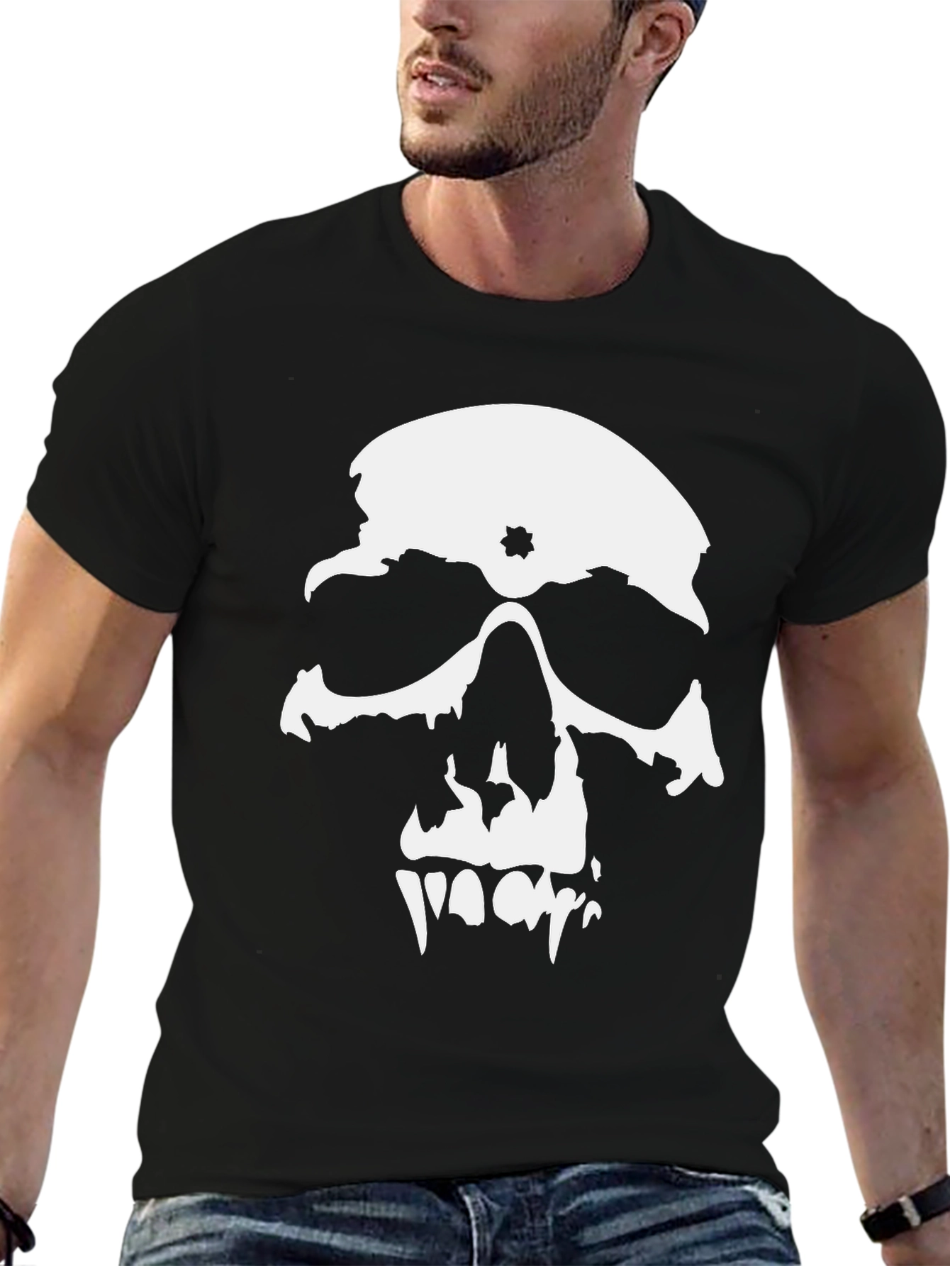 Black Skull Graphic Print Black T-Shirt view 6