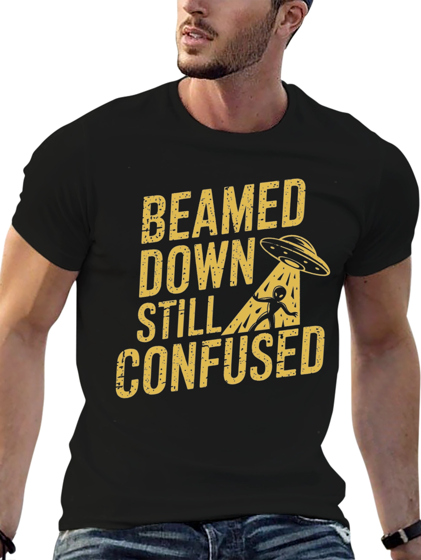 Black Beamed Down Still Confused Graphic T-Shirt - Black view 6