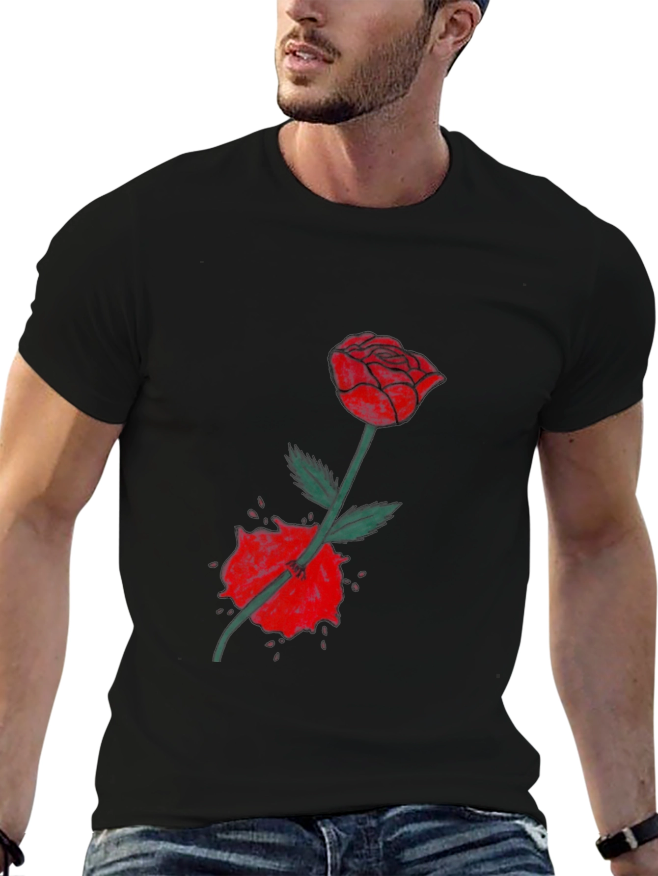 Black Rose & Slash Graphic T-Shirt - Modern Streetwear view 6