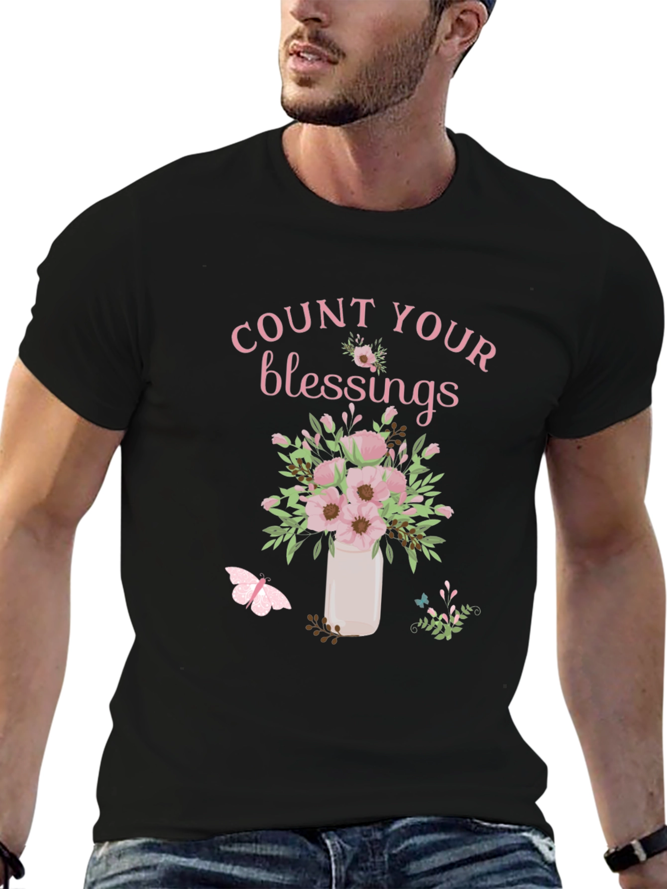 Black Count Your Blessings Floral Graphic T-Shirt view 6