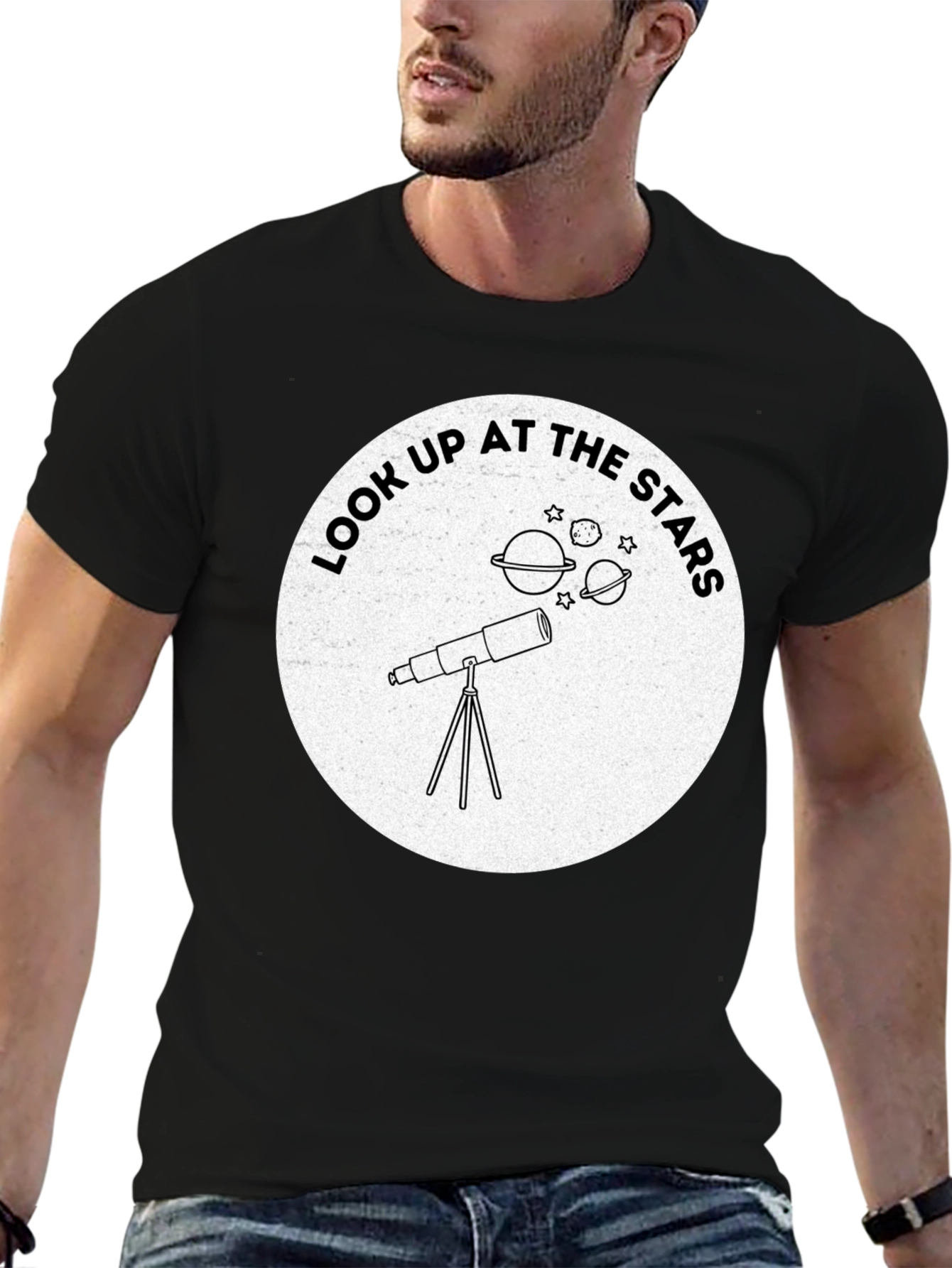 Black Look Up At The Stars Telescope Graphic Tee view 6