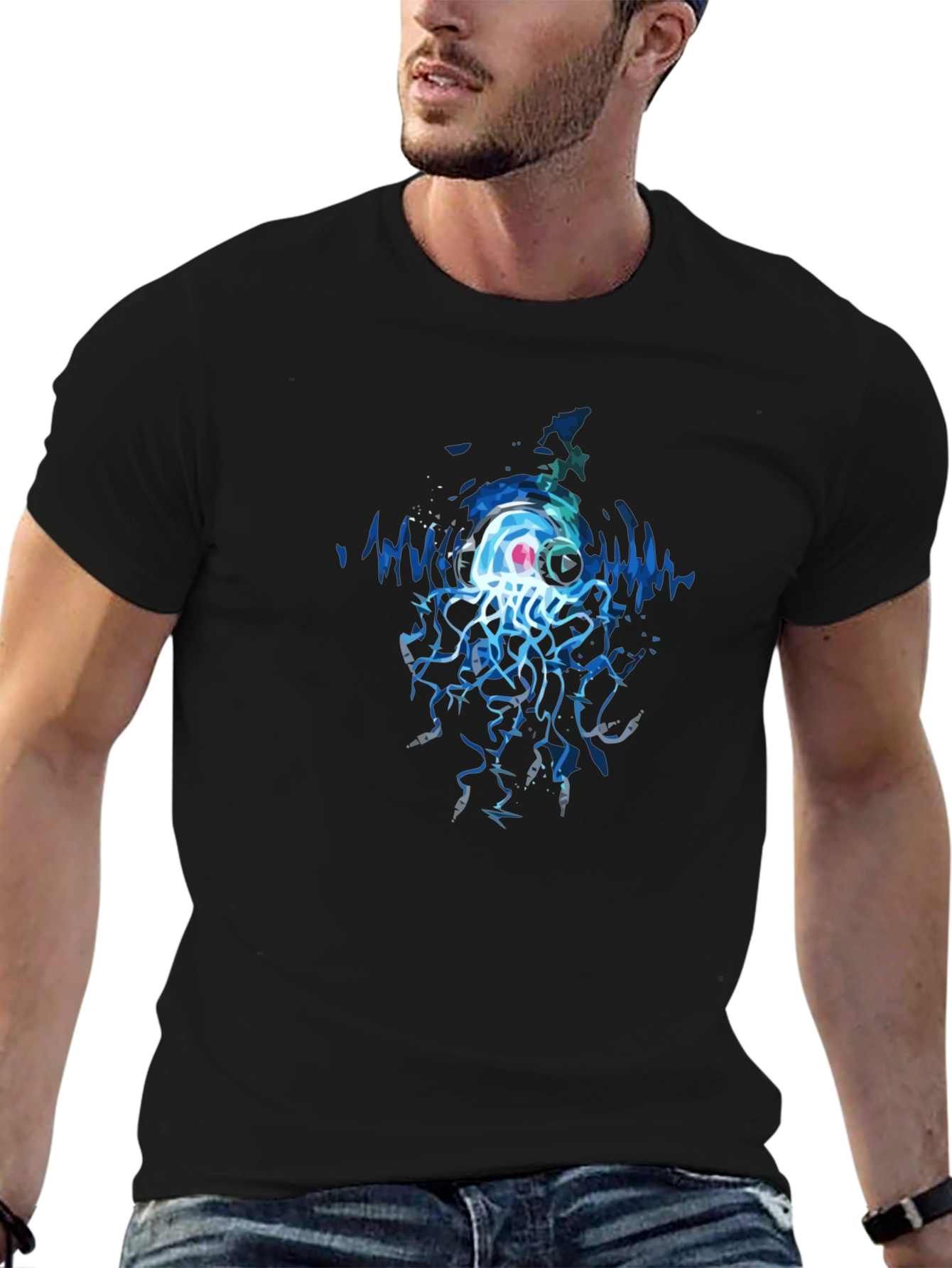 Black Jellyfish DJ Graphic Tee - Cool Black T-Shirt view 6