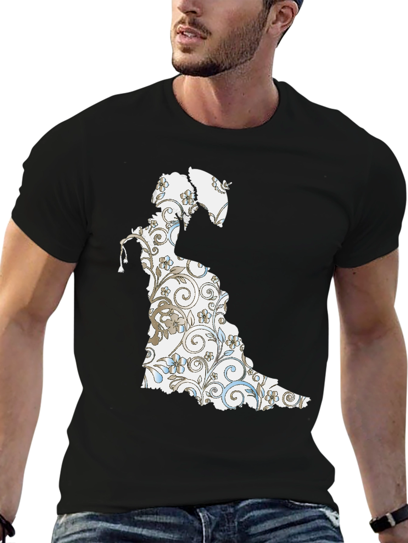 Black Floral Silhouette Graphic Tee - Black Cotton view 6