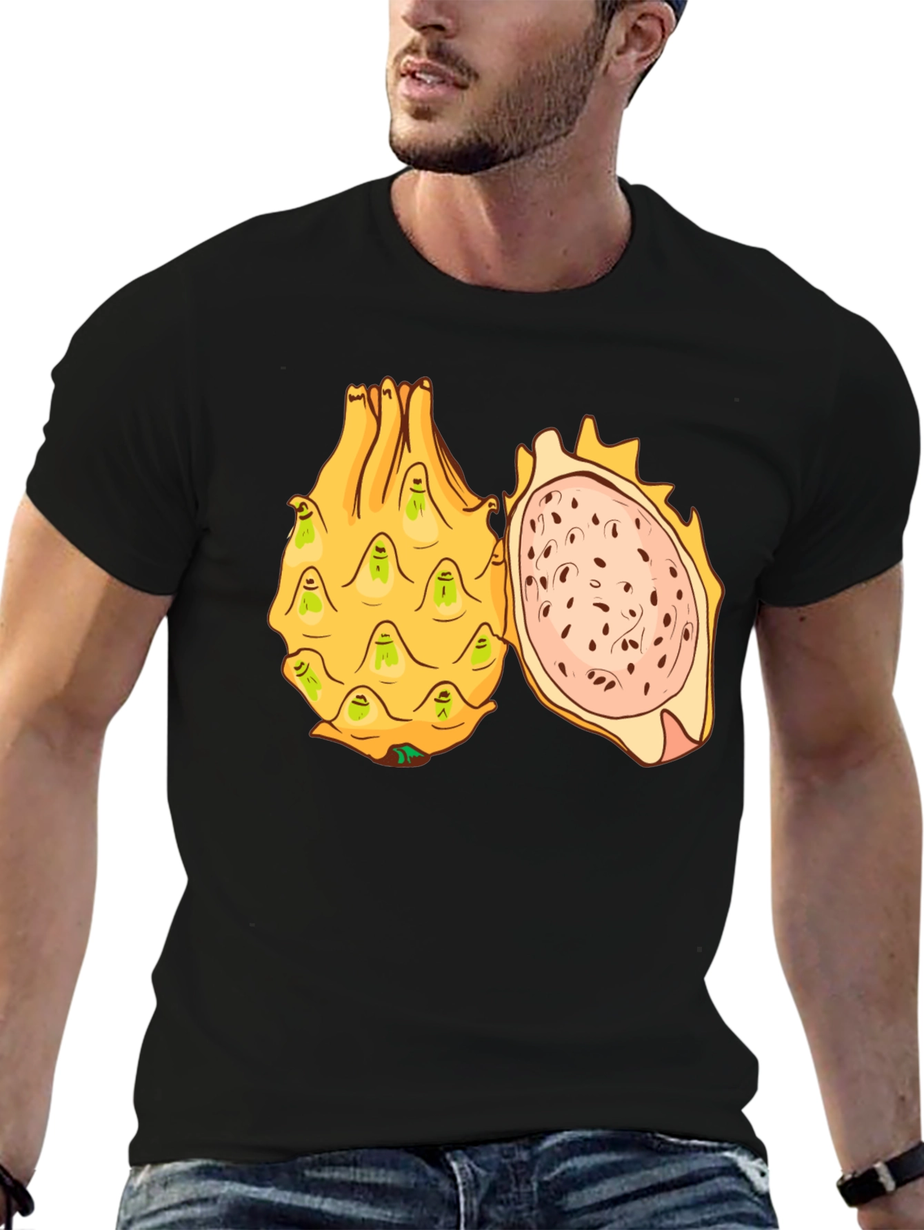 Black Dragon Fruit Graphic T-Shirt - Unique Fruit Design view 6