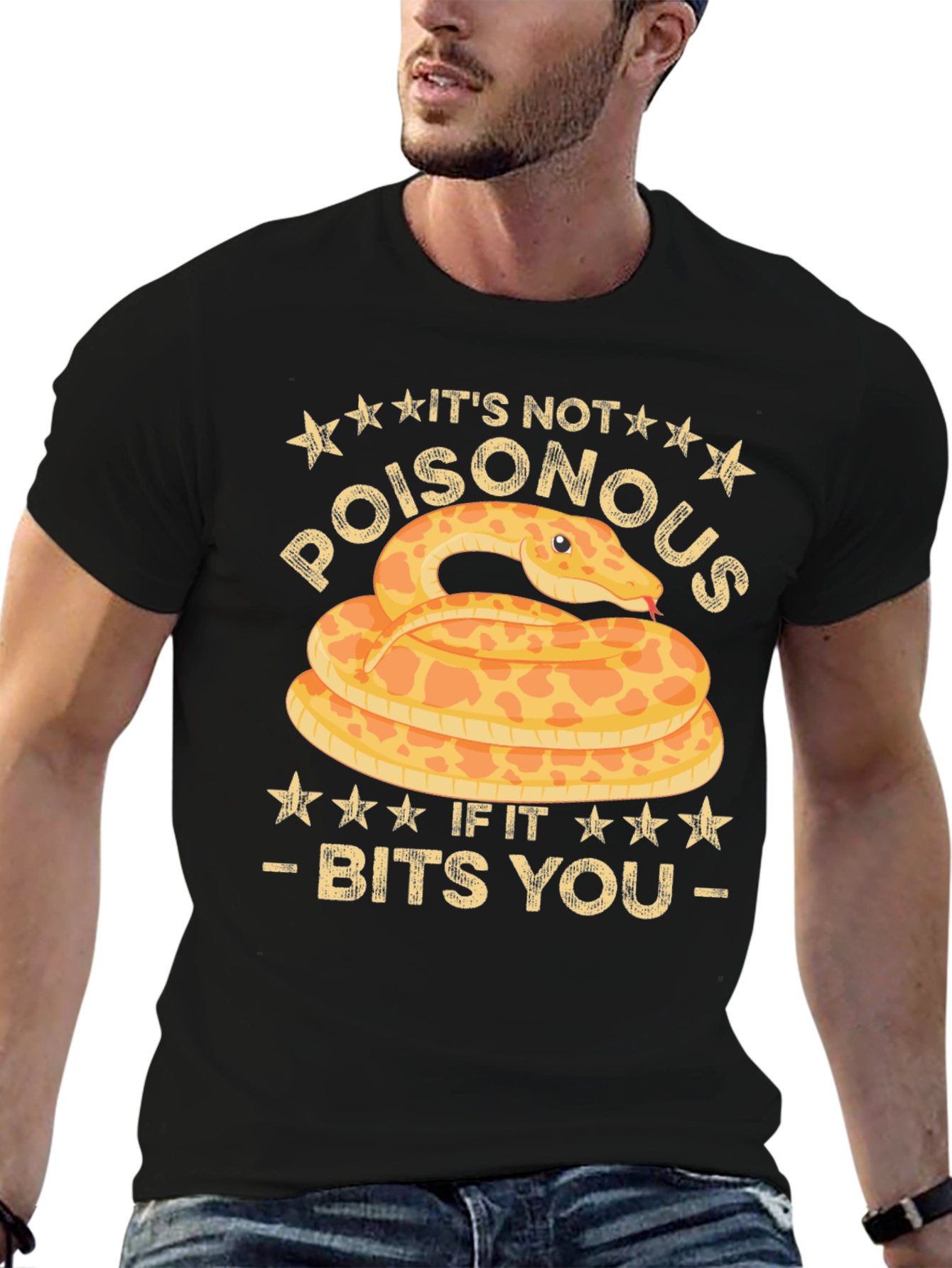 Black Funny Snake Bites T-Shirt - It's Not Poisonous view 6