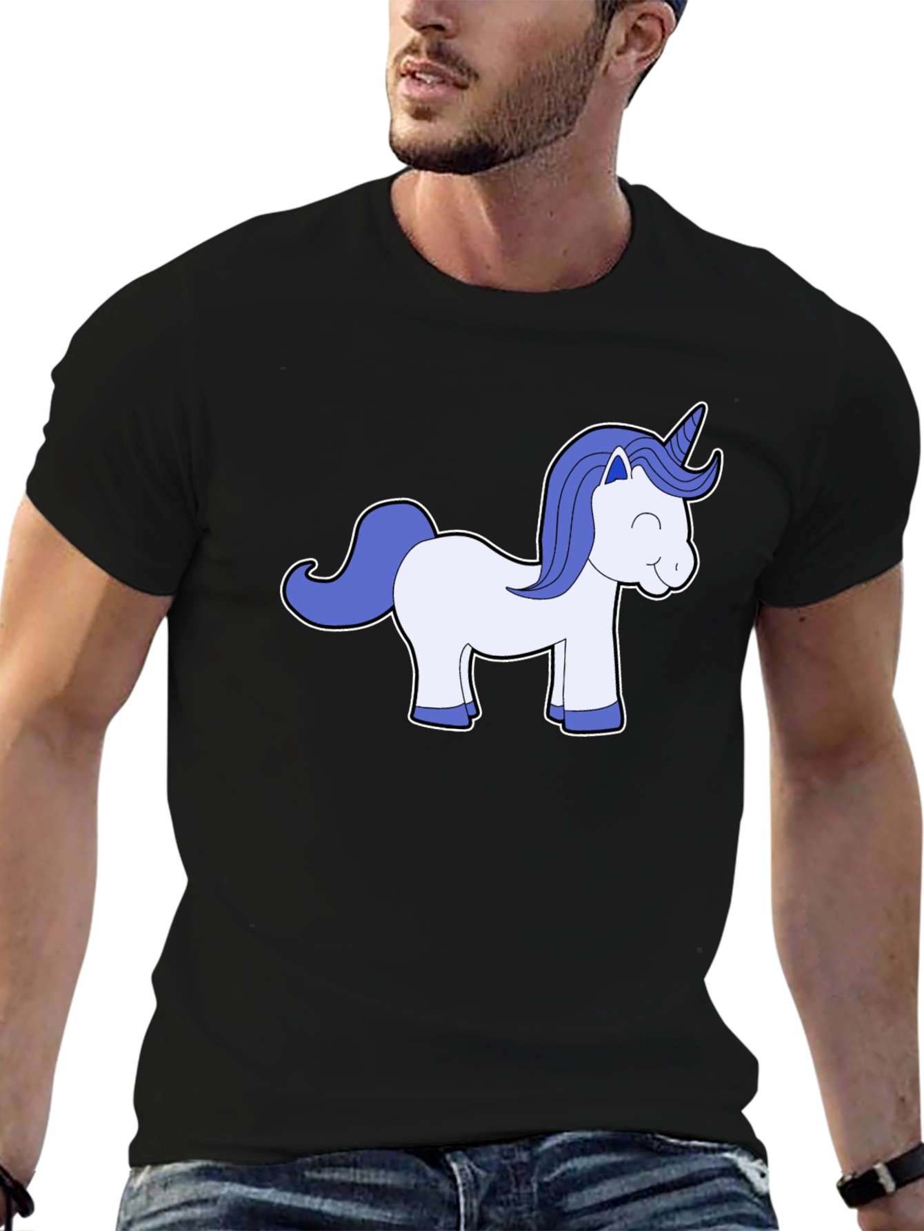 Black Unicorn Graphic Black Tee - Men's Casual T-Shirt view 6