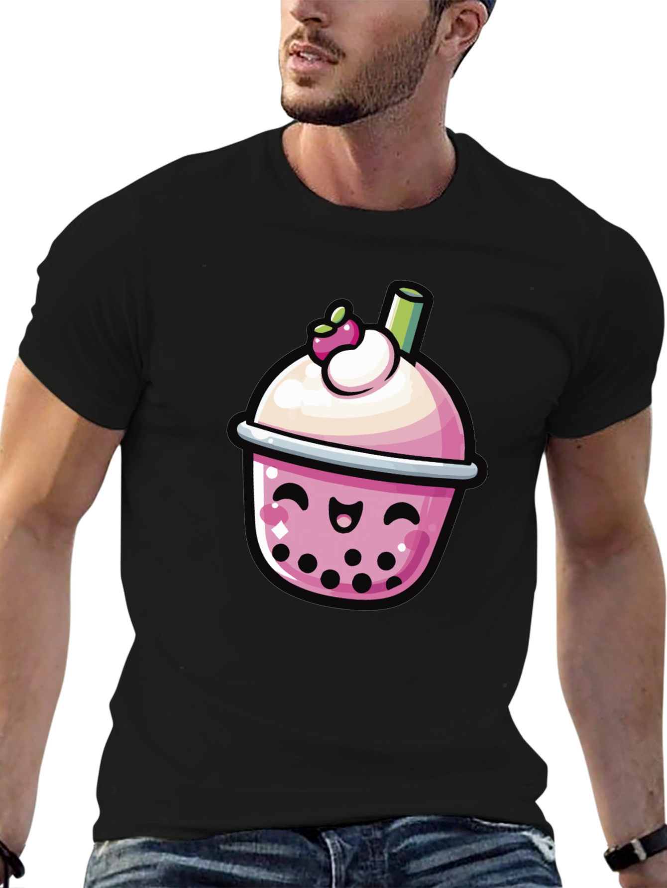 Black Kawaii Boba Tea Graphic Tee - Black view 6