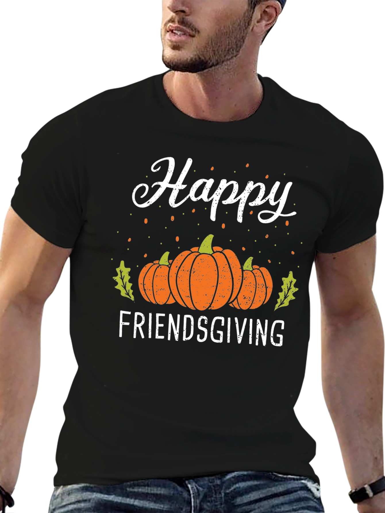 Black Happy Friendsgiving T-Shirt | Fall Harvest Pumpkin Tee view 6