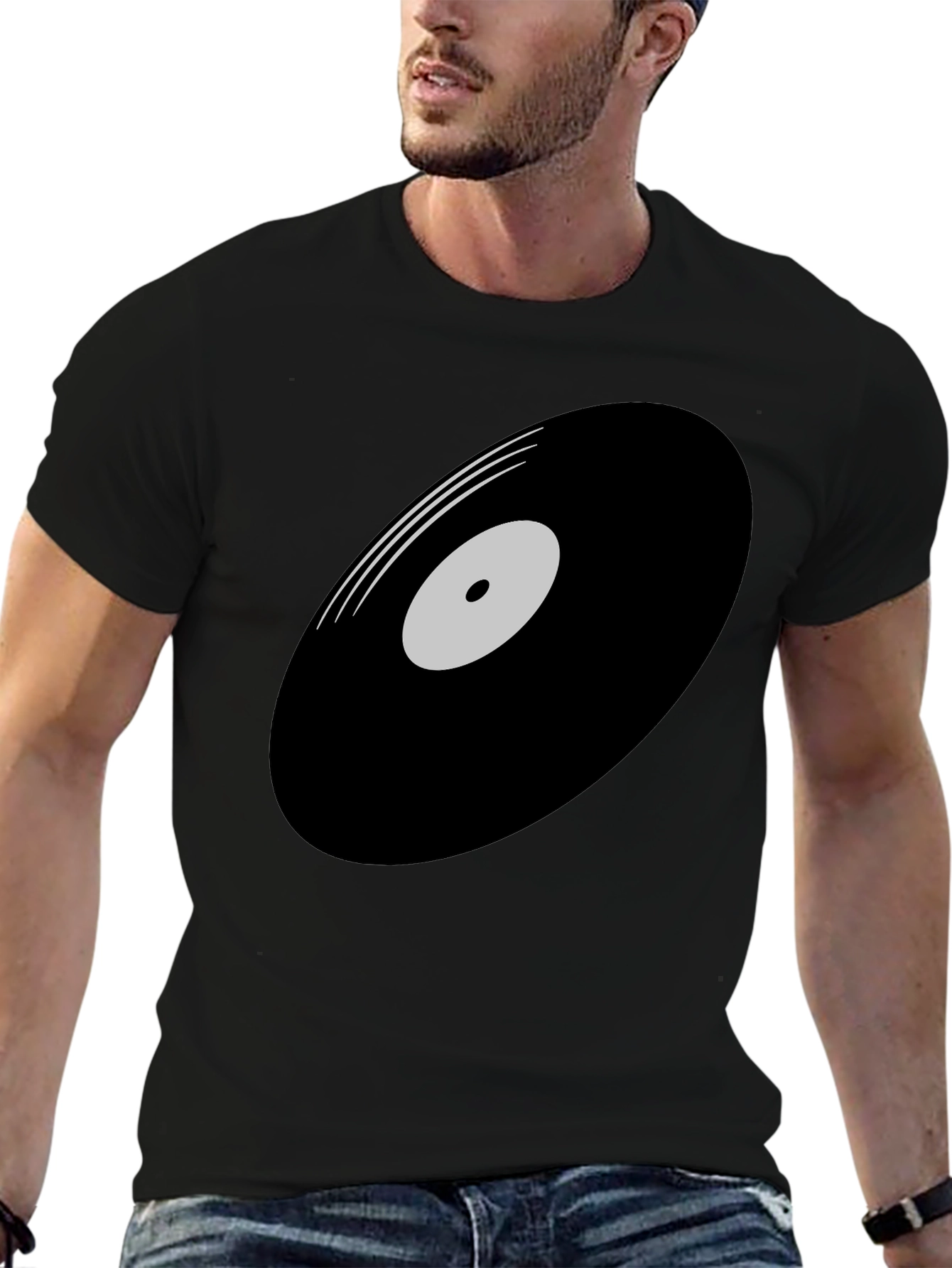 Black Retro Vinyl Record Graphic T-Shirt - Black view 6