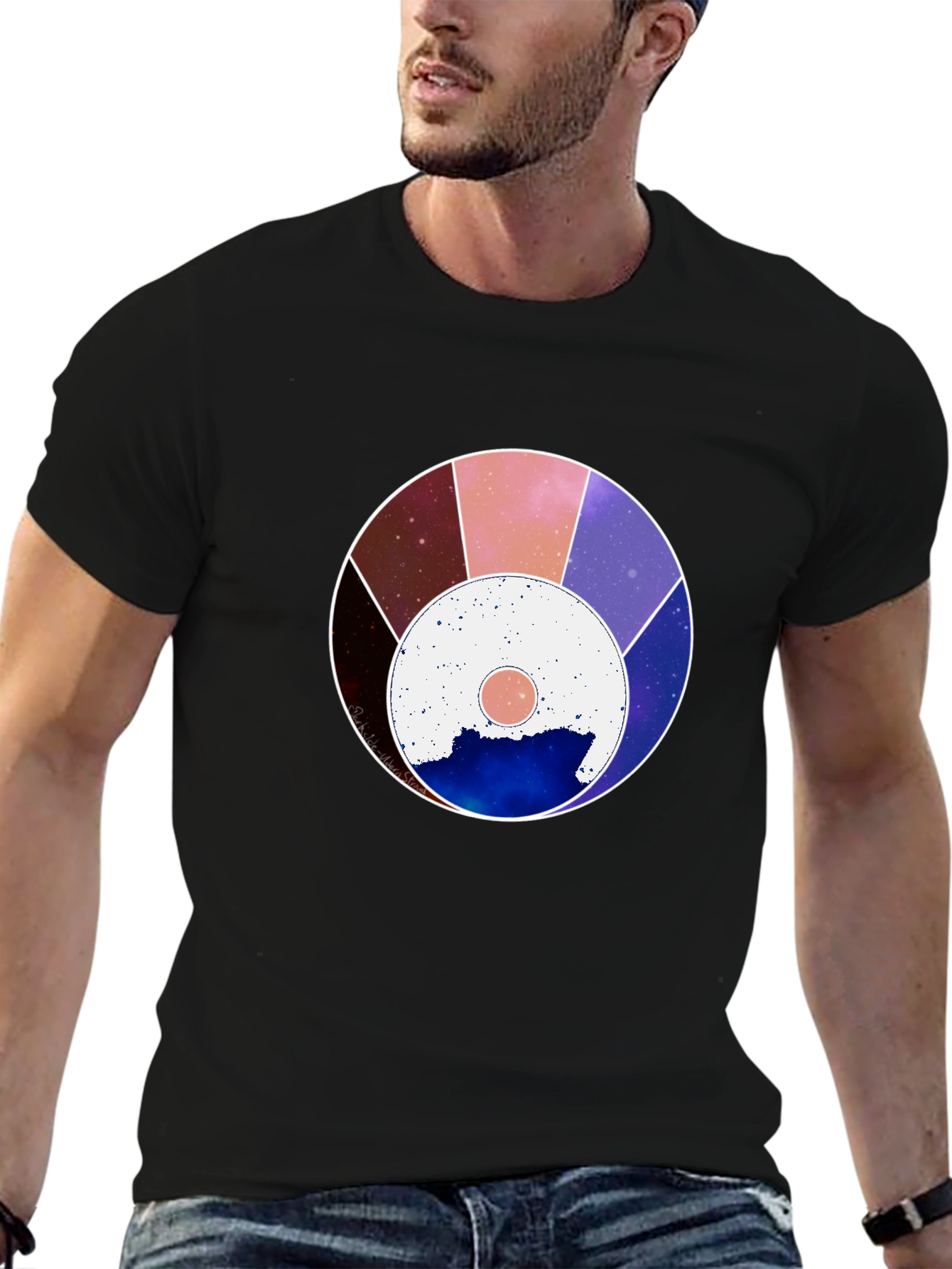 Black Cosmic Wheel Graphic Black Tee - Unisex view 6