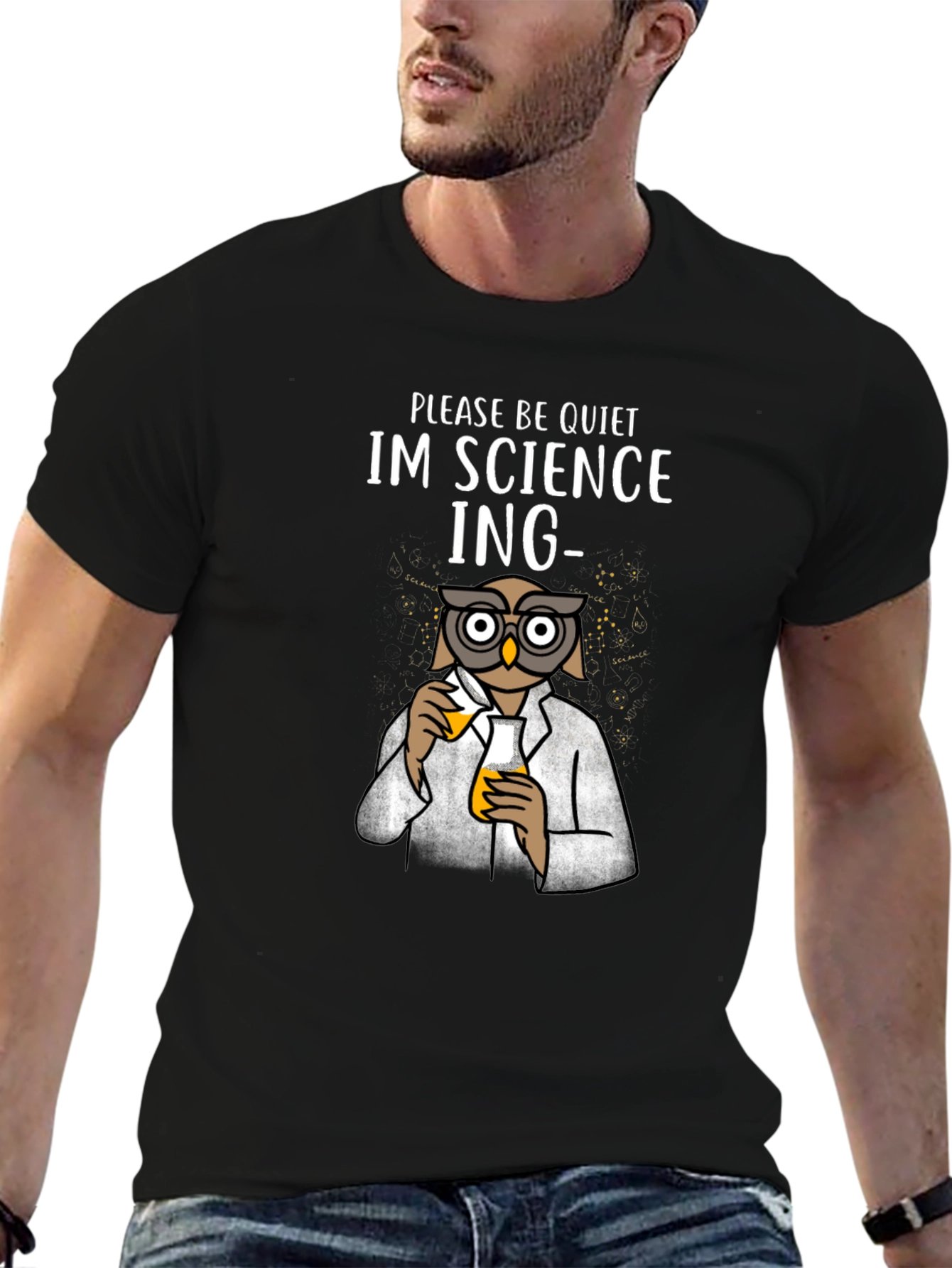 Black Science Owl T-Shirt - Please Be Quiet, I'm Sciencing view 6