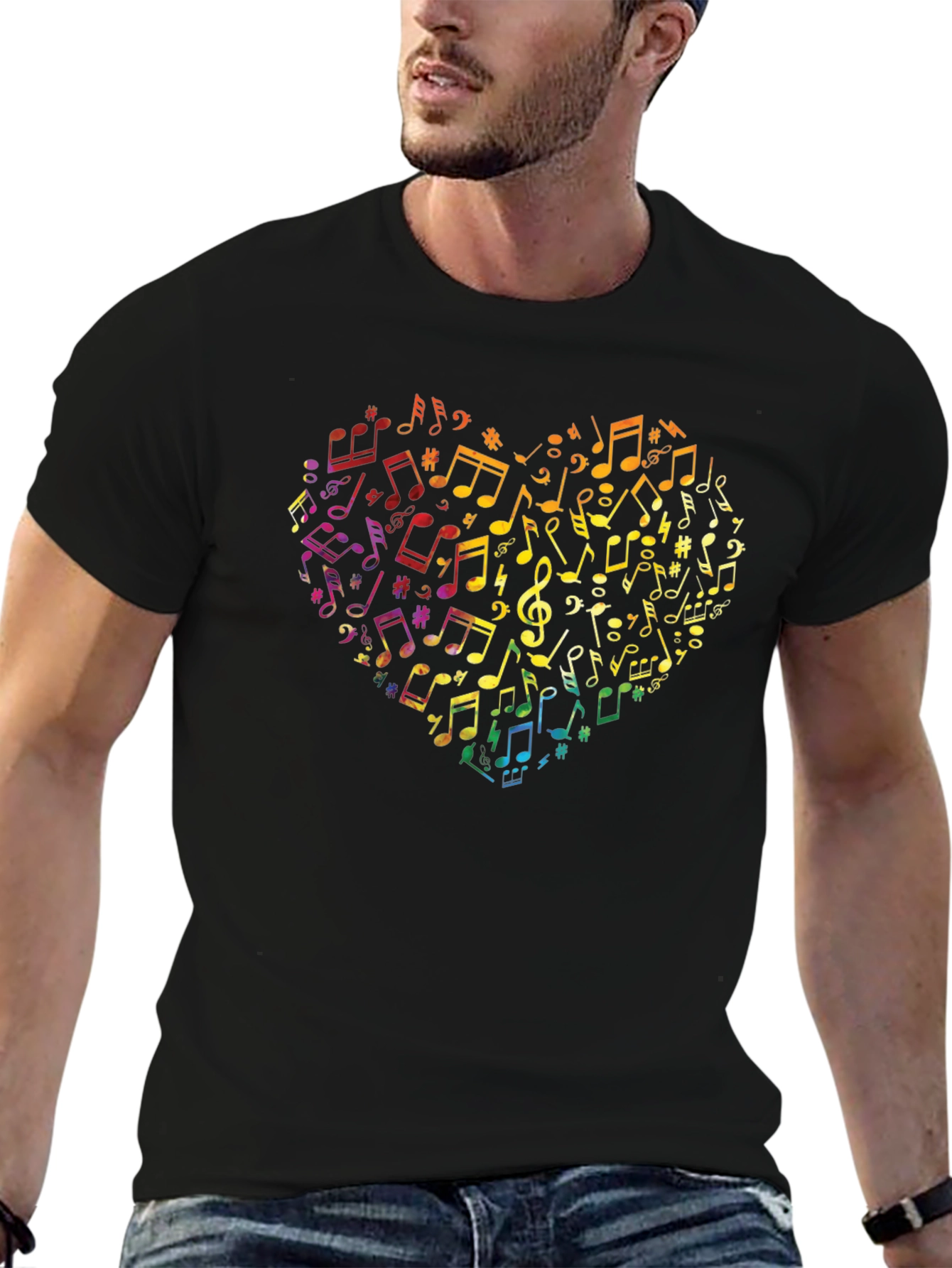 Black Music Notes Heart Graphic Tee view 6