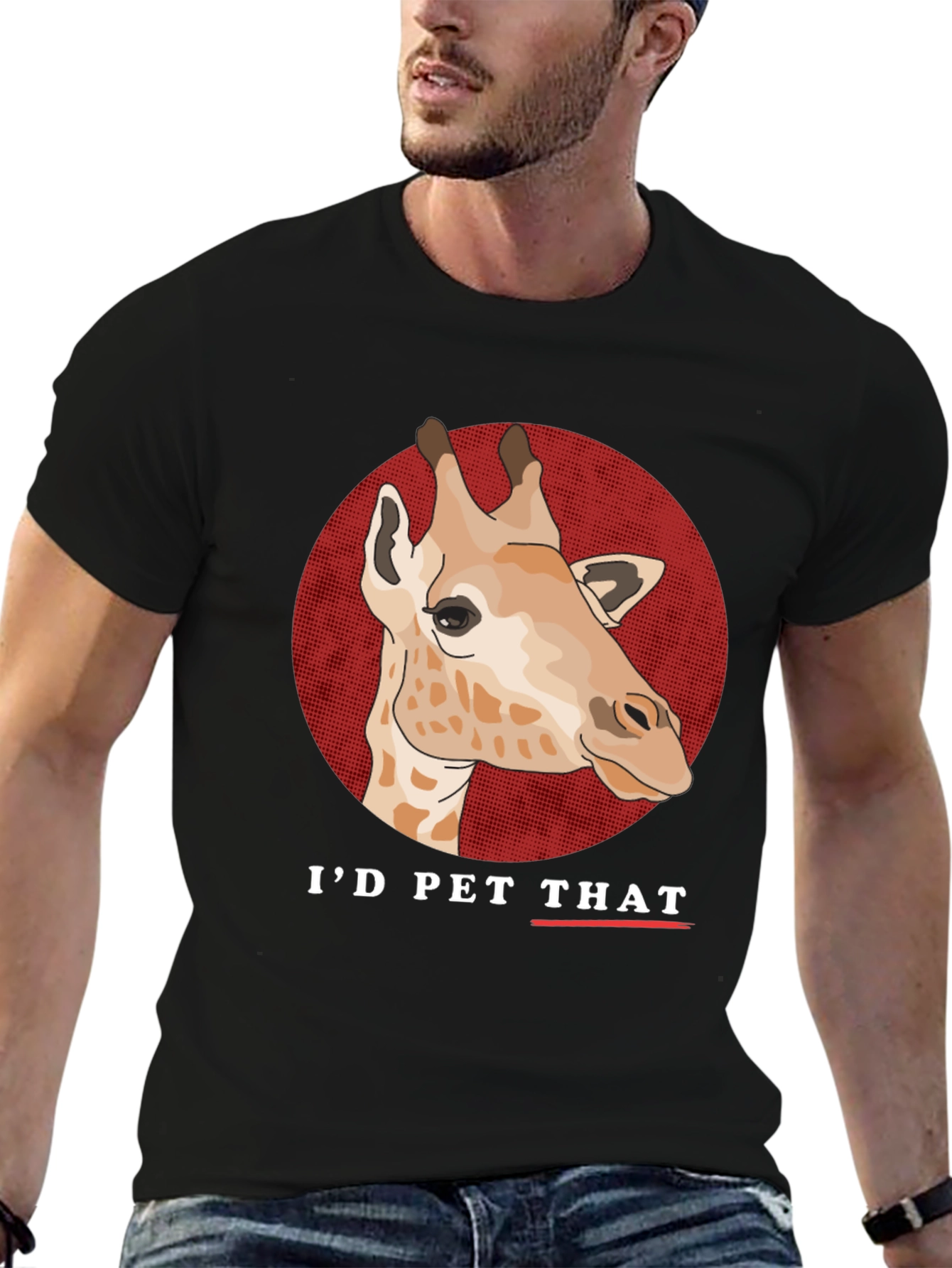 Black I'd Pet That Giraffe Graphic T-Shirt view 6