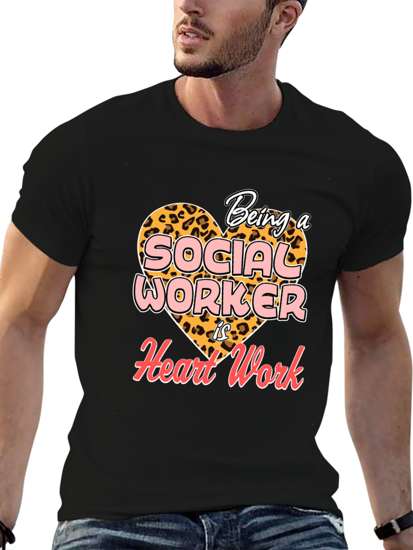 Black Social Worker Heart Work T-Shirt - Black view 6