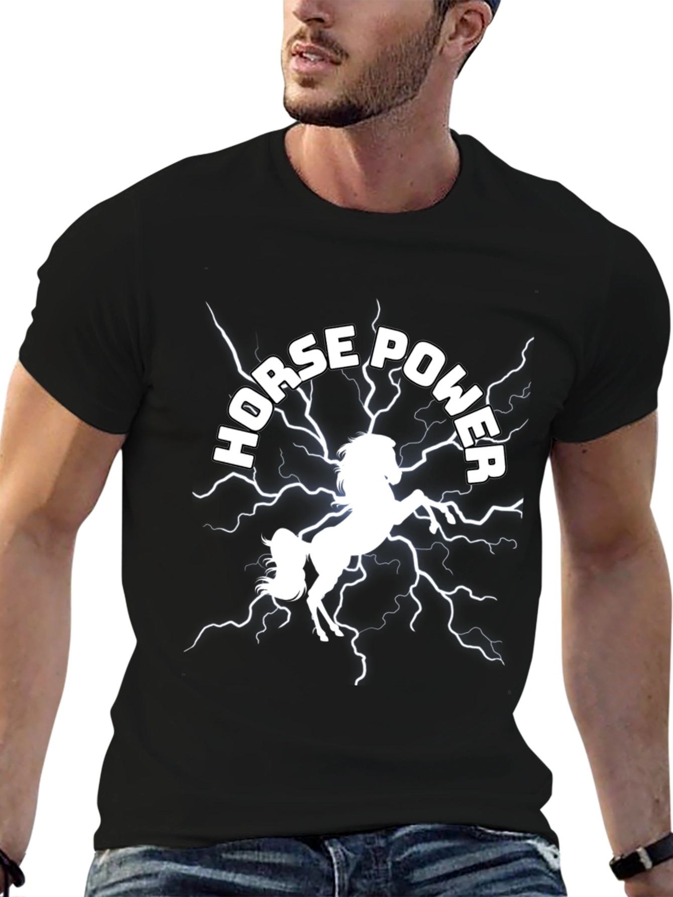 Black Horsepower Graphic Tee - Black Cotton T-Shirt view 6