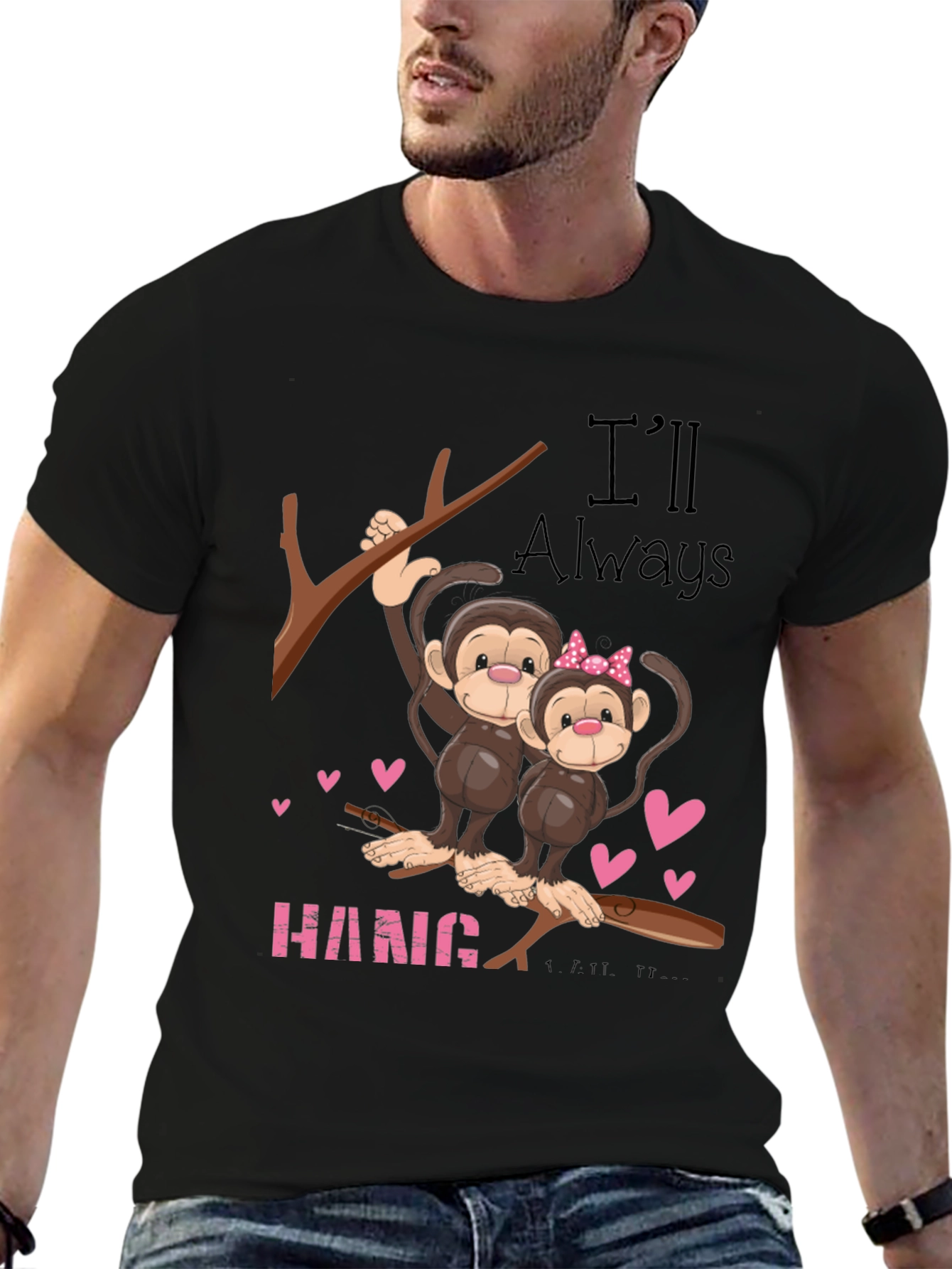 Black Hang In There Monkey Couple Graphic Tee view 6