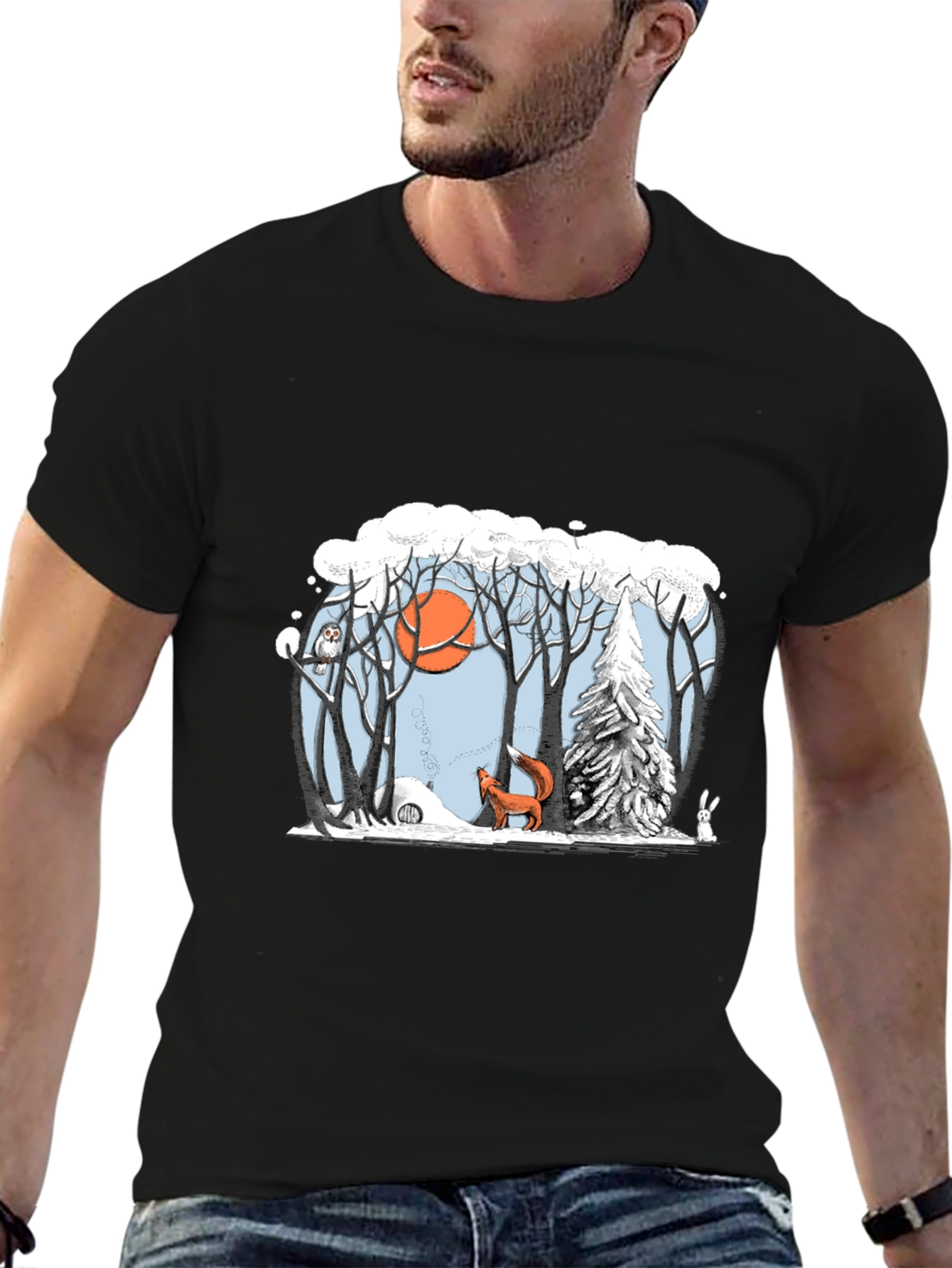 Black Winter Forest Scene Graphic Tee view 6