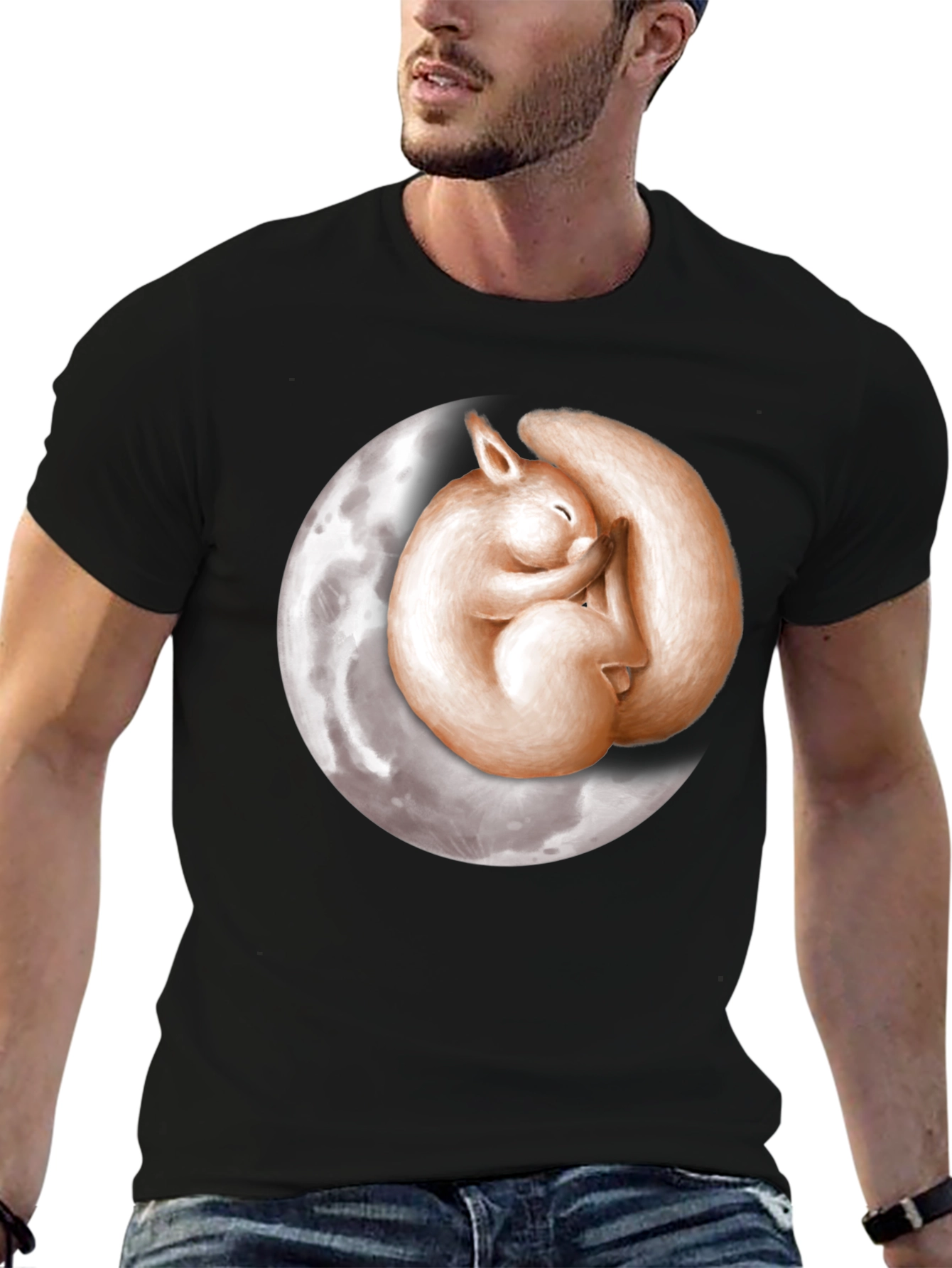 Black Dreamy Squirrel Moon Graphic T-Shirt - Black view 6