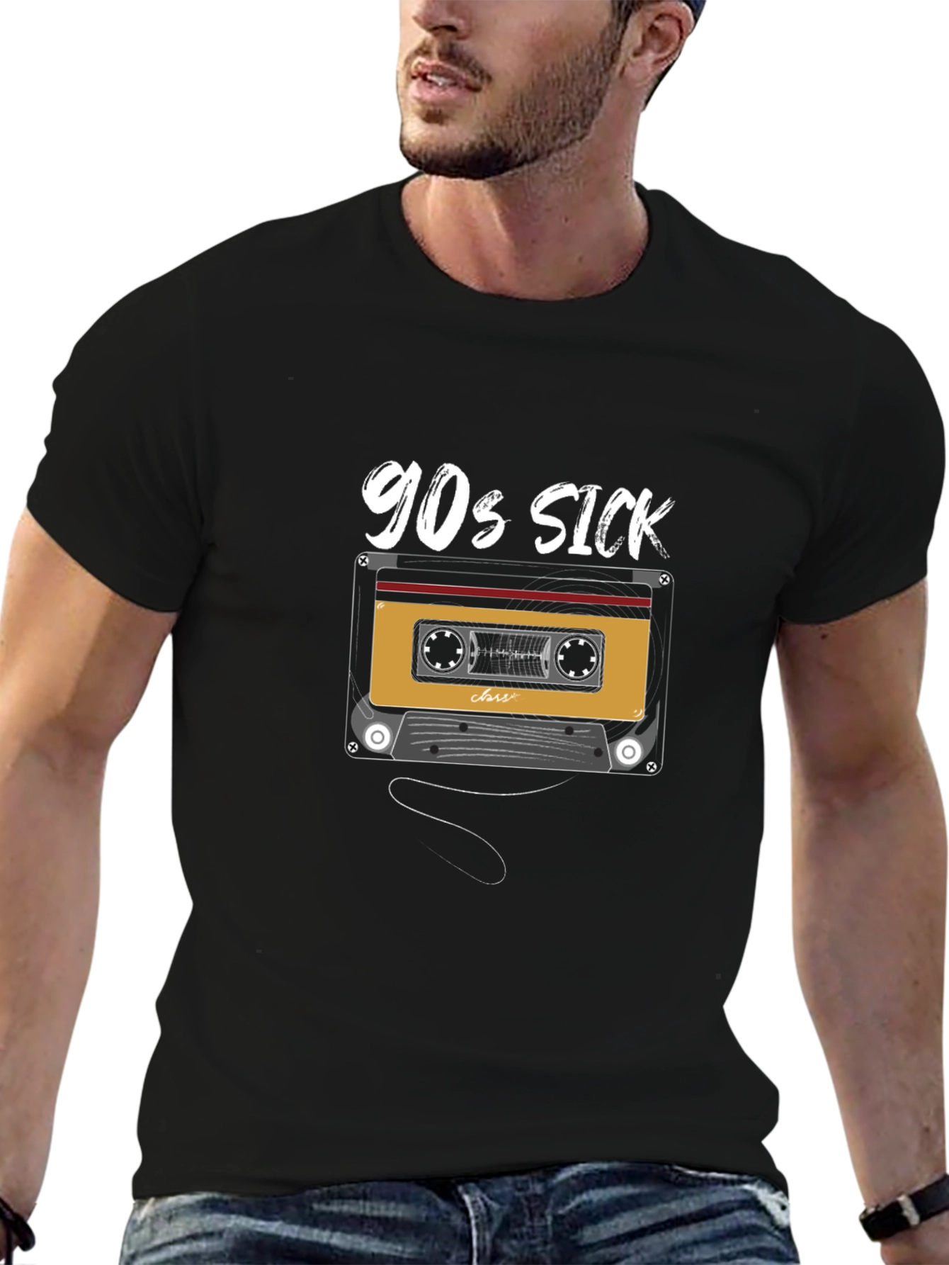 Black 90s Sick Cassette Tape Graphic Tee - Retro Style view 6