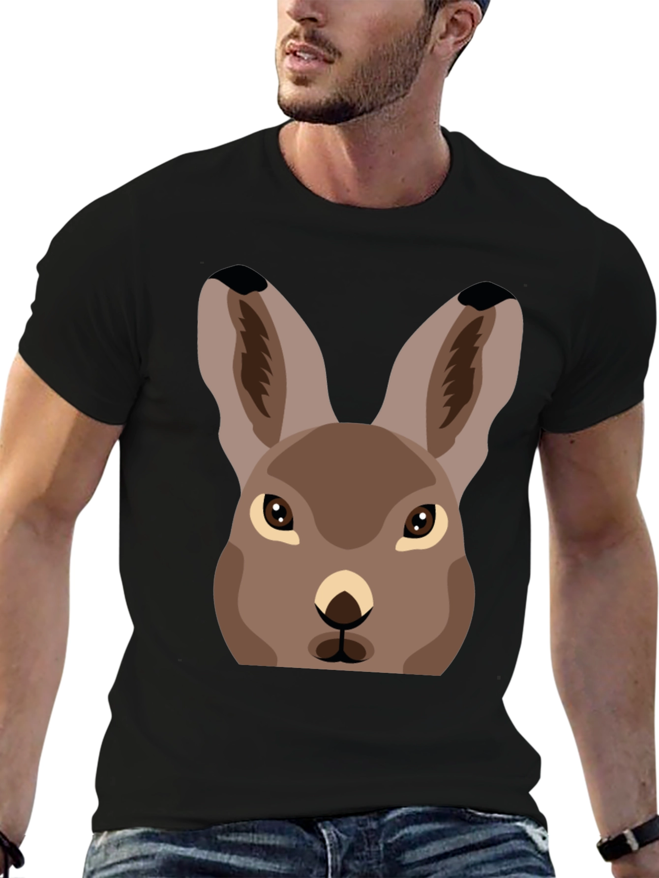 Black Hare Graphic Tee - Unisex Black T-Shirt view 6