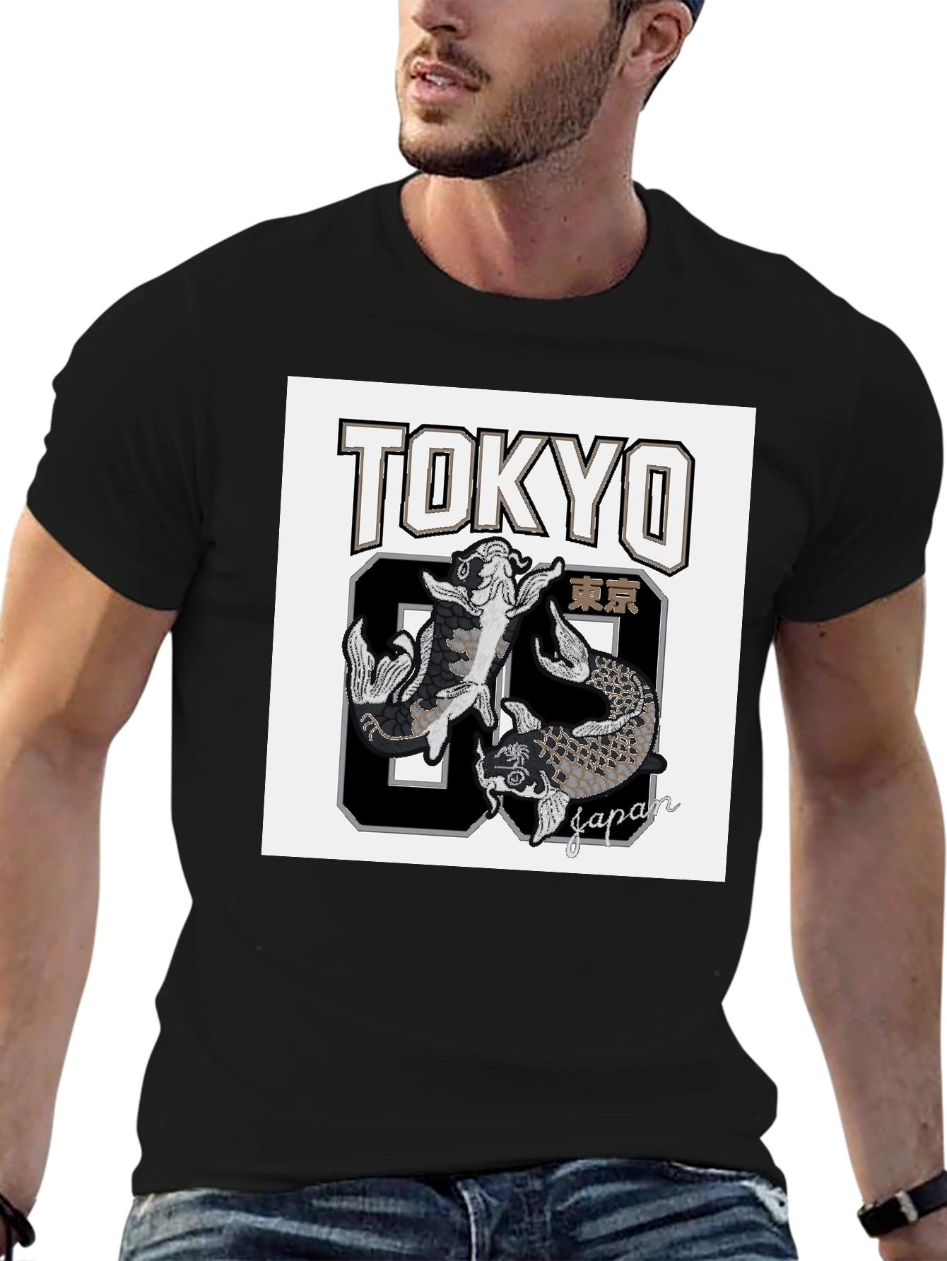 Black Tokyo 89 Japan Koi Fish Graphic T-Shirt view 6