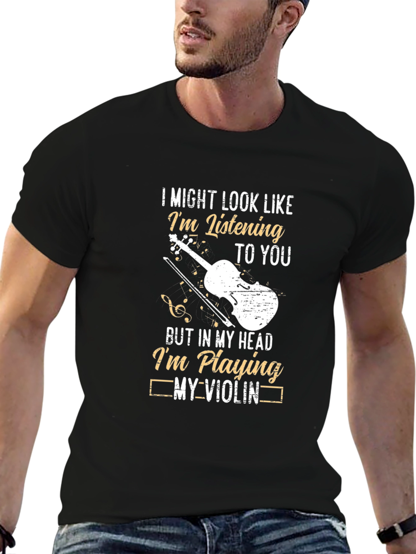 Black Violin Player Funny Graphic T-Shirt view 6