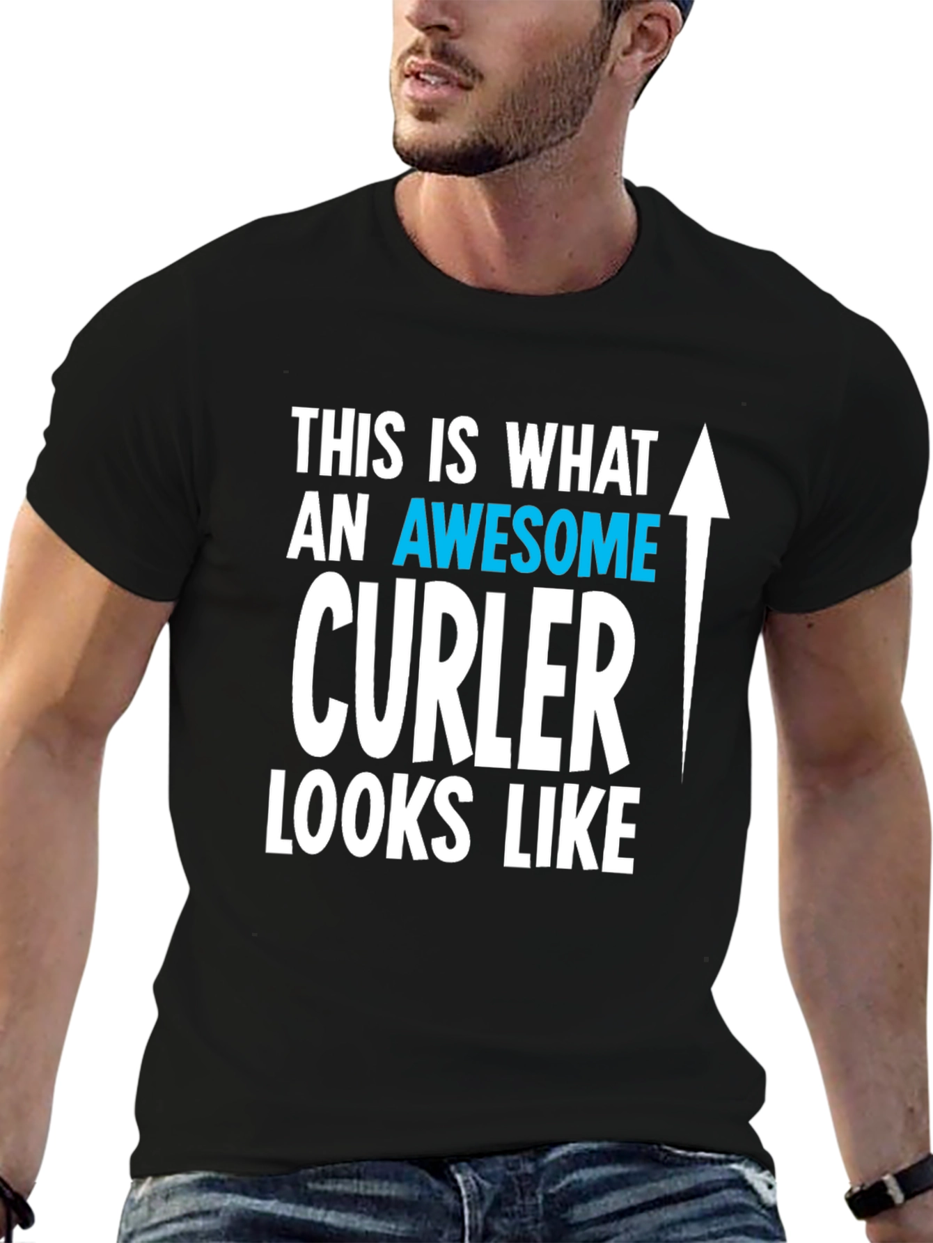 Black Awesome Curler T-Shirt | Curling Fan Tee view 6