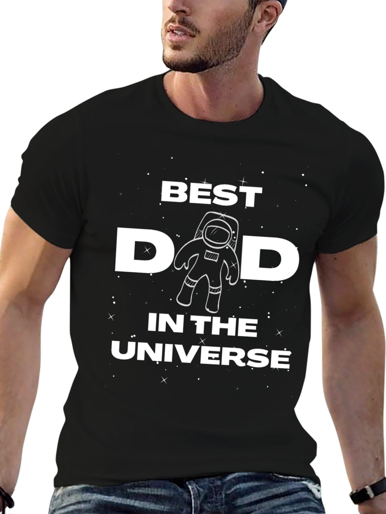 Black Best Dad in the Universe T-Shirt view 6