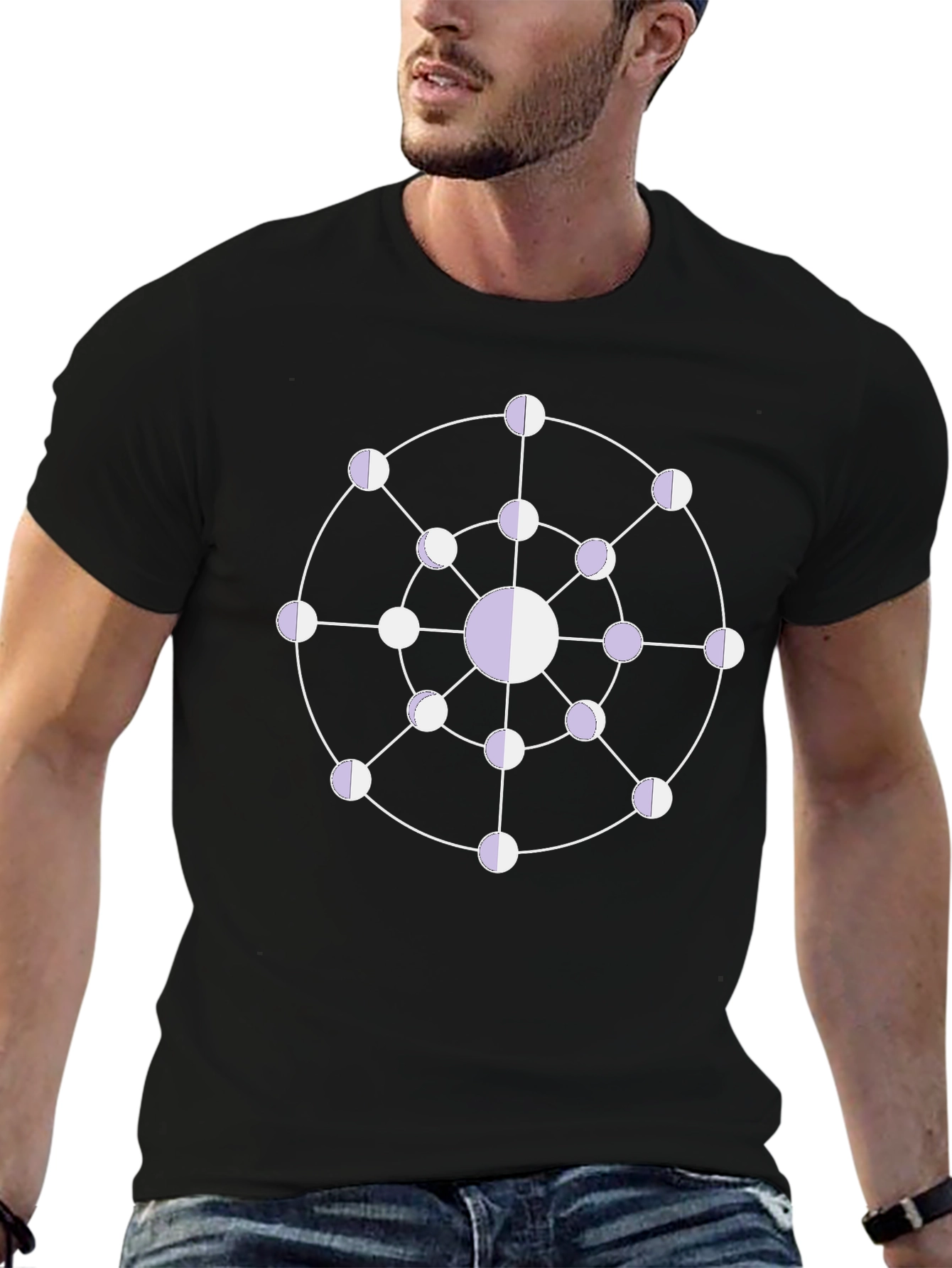 Black Geometric Moon Phase T-Shirt - Black view 6