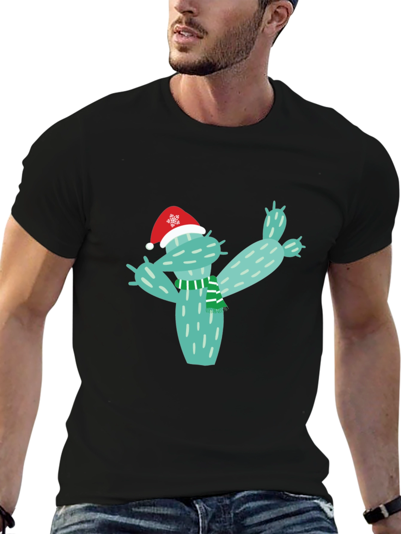 Black Festive Cactus T-Shirt - Holiday Cheer view 6