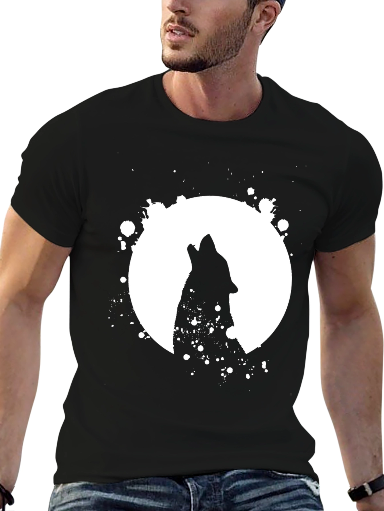Black Wolf Moon Graphic Tee - Black Cotton Shirt view 6
