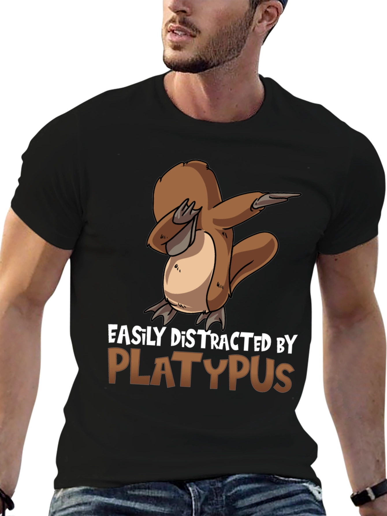 Black Easily Distracted By Platypus Black T-Shirt view 6