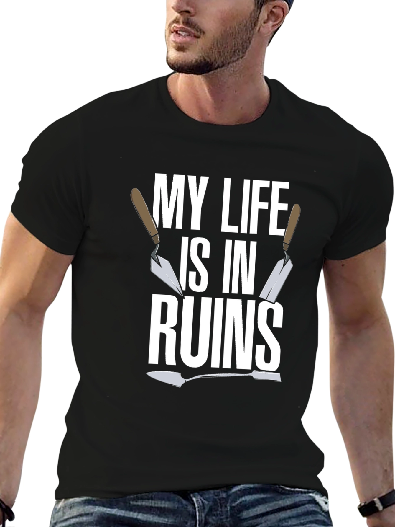 Black My Life is in Ruins - Funny Trowel Gardener T-Shirt view 6