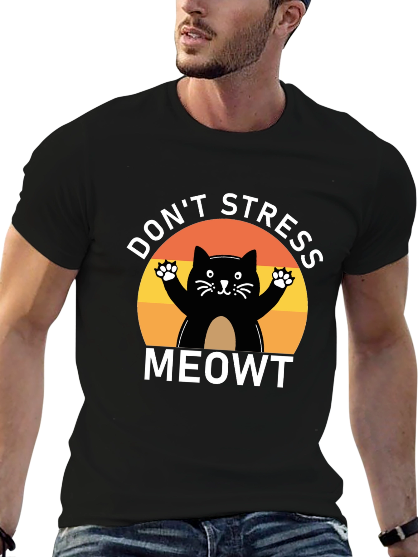 Black Don't Stress Meowt Cat T-Shirt view 6