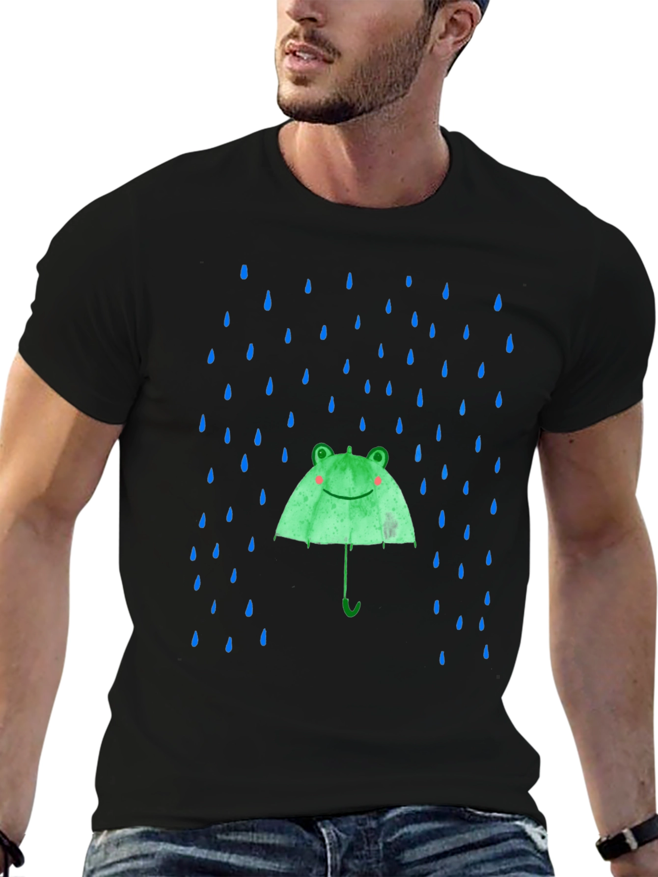Black Frog Umbrella T-Shirt - Fun Rain Protection view 6