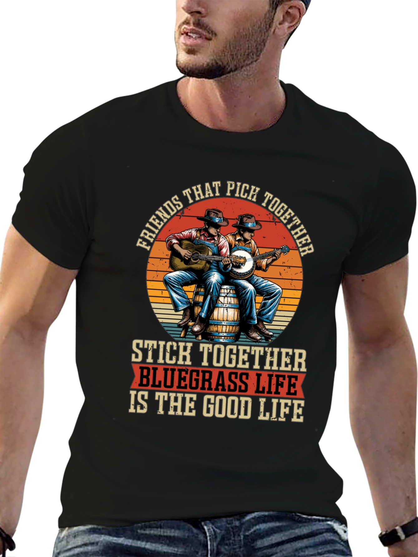 Black Bluegrass Life T-Shirt - Friends That Pick Together view 6