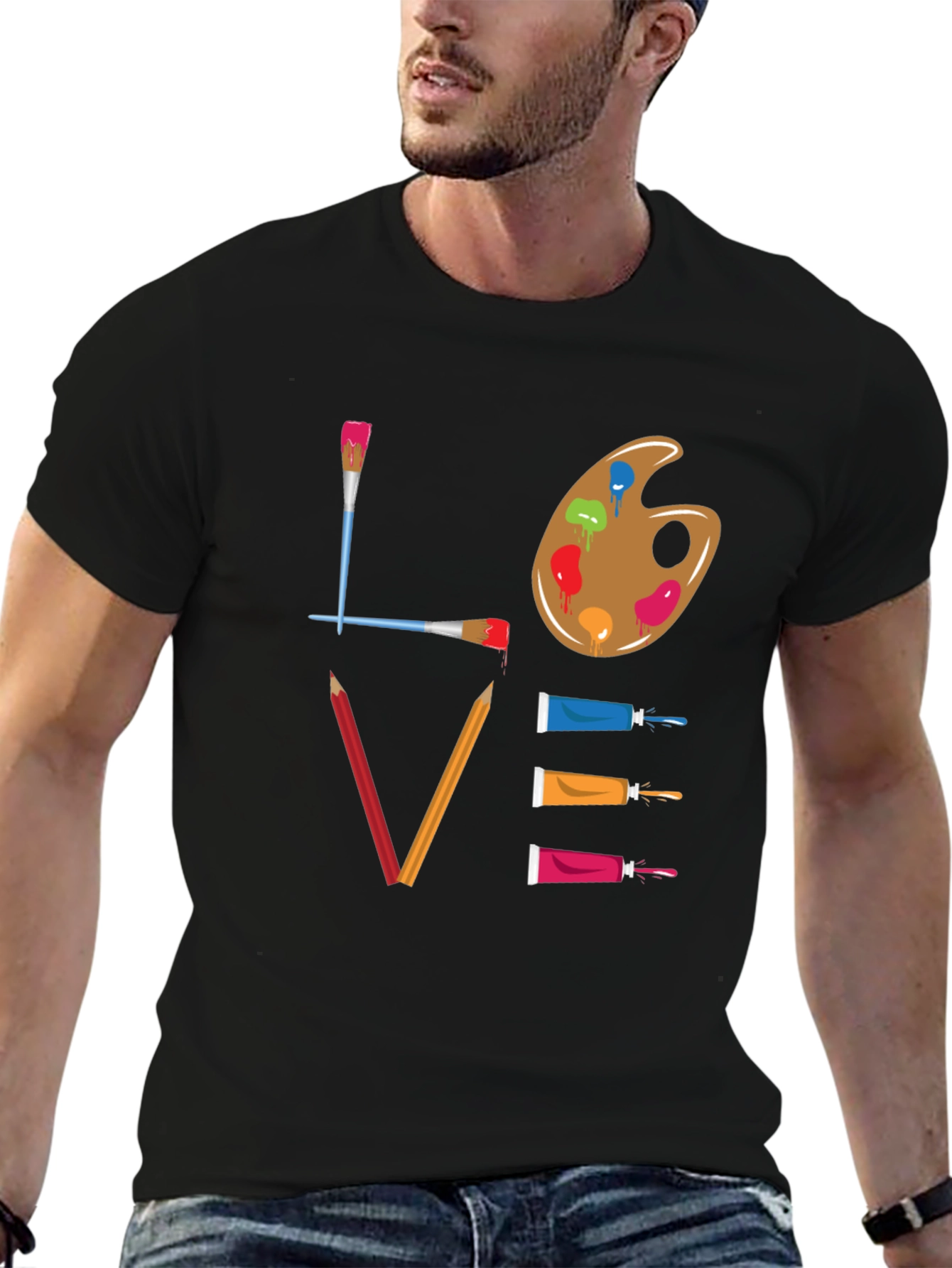Black Love Art T-Shirt: Painter's Palette Design view 6